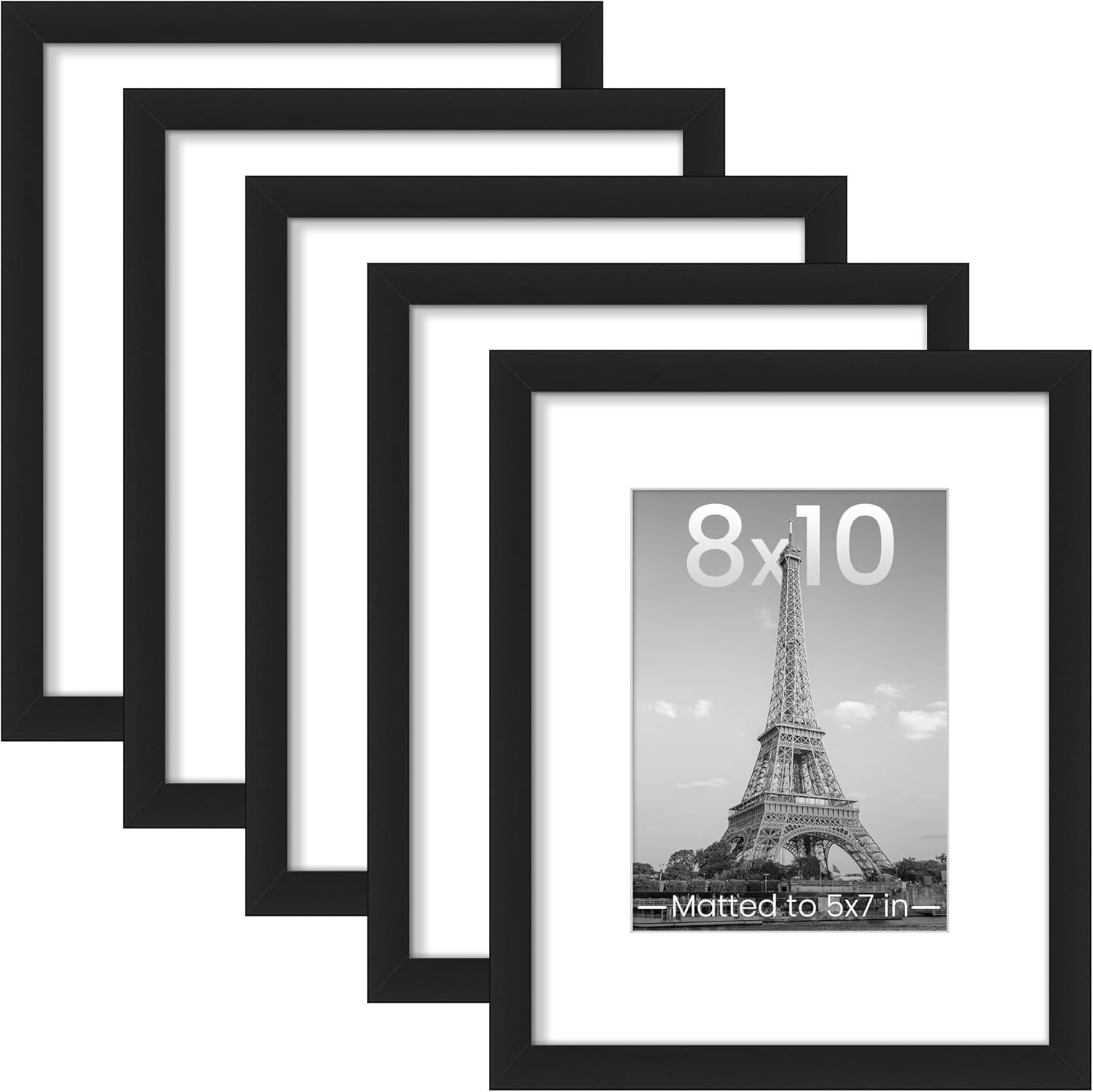 upsimples 8×10 Picture Frame Set of 5, Display Pictures 5×7 with 8×10, Black