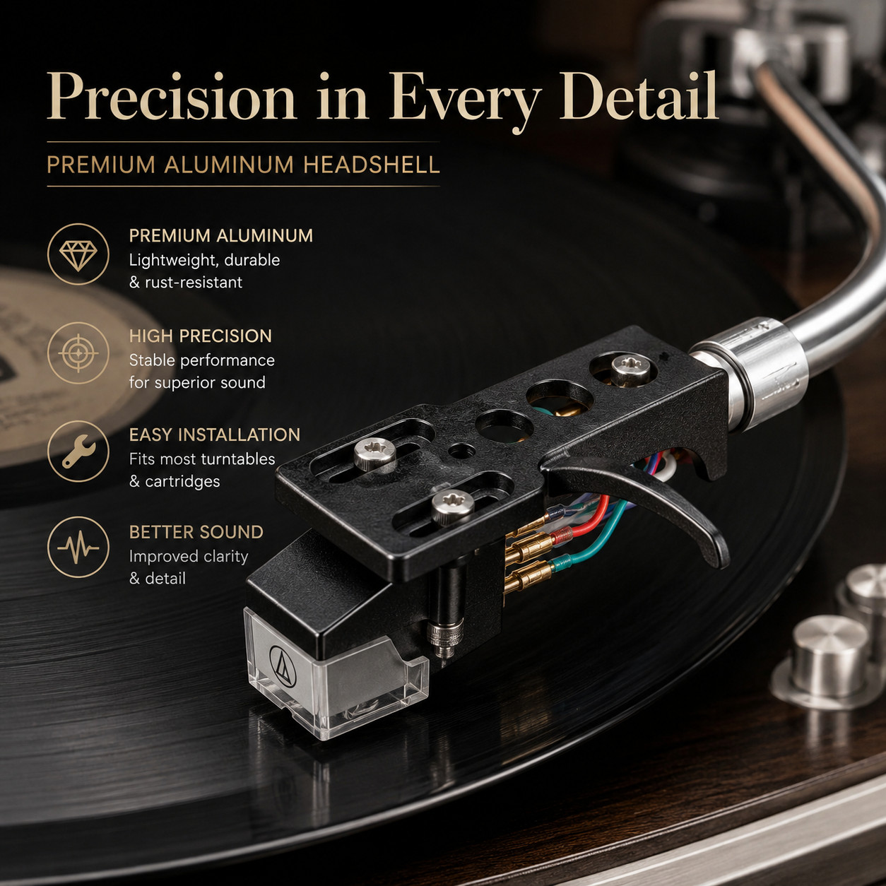 Silver/Black Headshell For Audio Technica AT-3600L Cartridge and Stylus 4 Pin