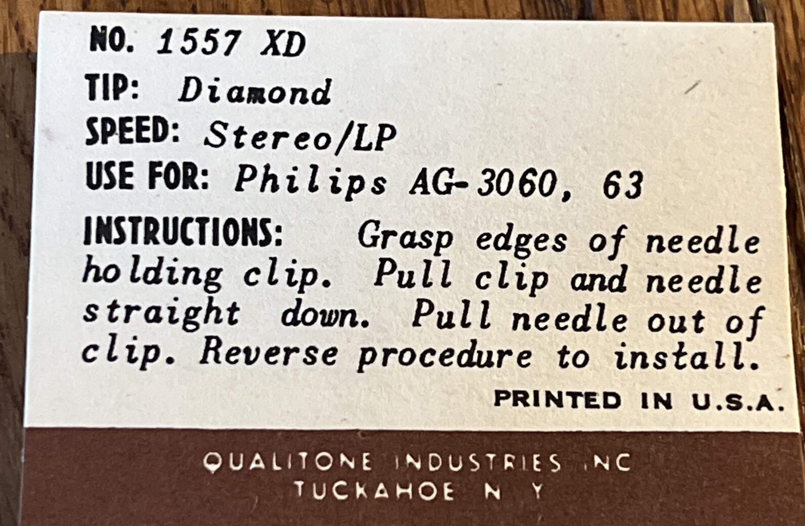 Qualitone Diamond Needle # 1557 XD