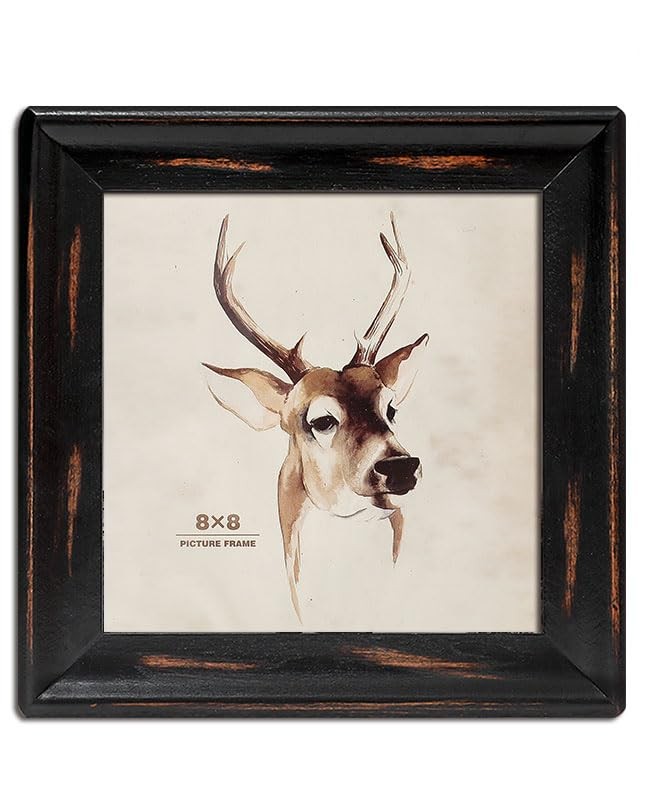 8×8 Wooden Picture Frames, Rustic Square Photo Frame Made 8 x 8 inch, Black