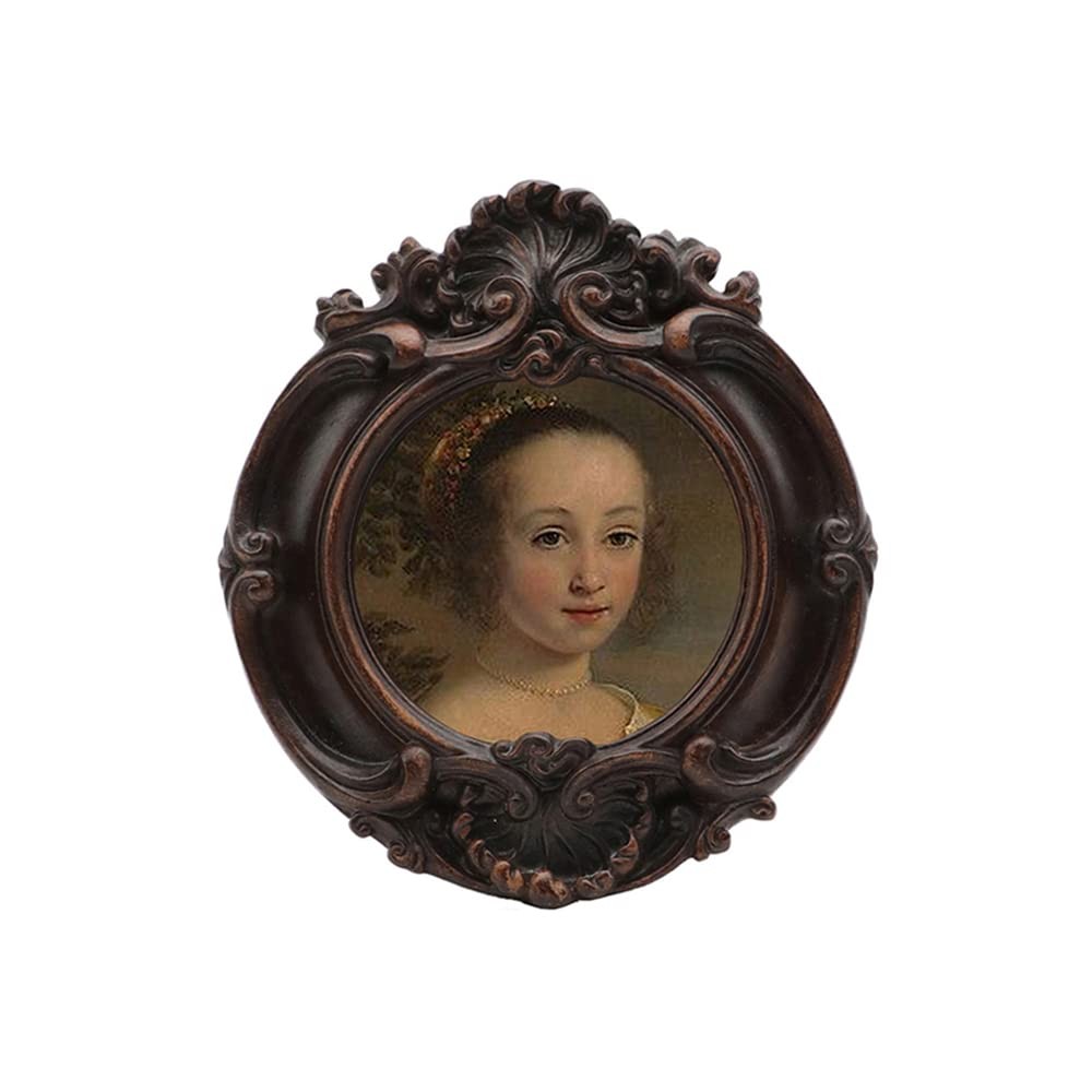 Small Vintage 3×3 Round Picture Frame, Mini Antique Ornate 3 x 3 Round, Brown