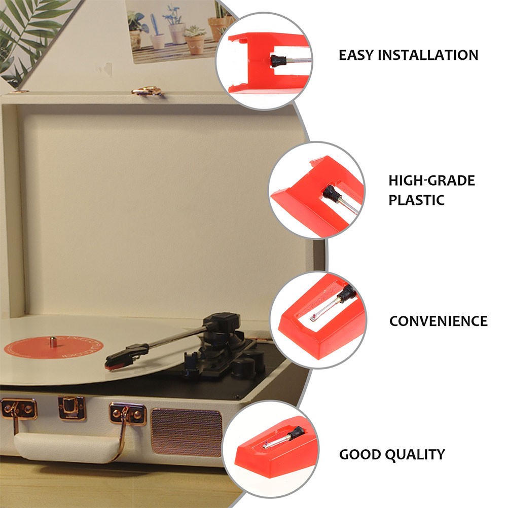 4Pcs Durable Plastic and Aluminum Stylus Needles for Record Player Red