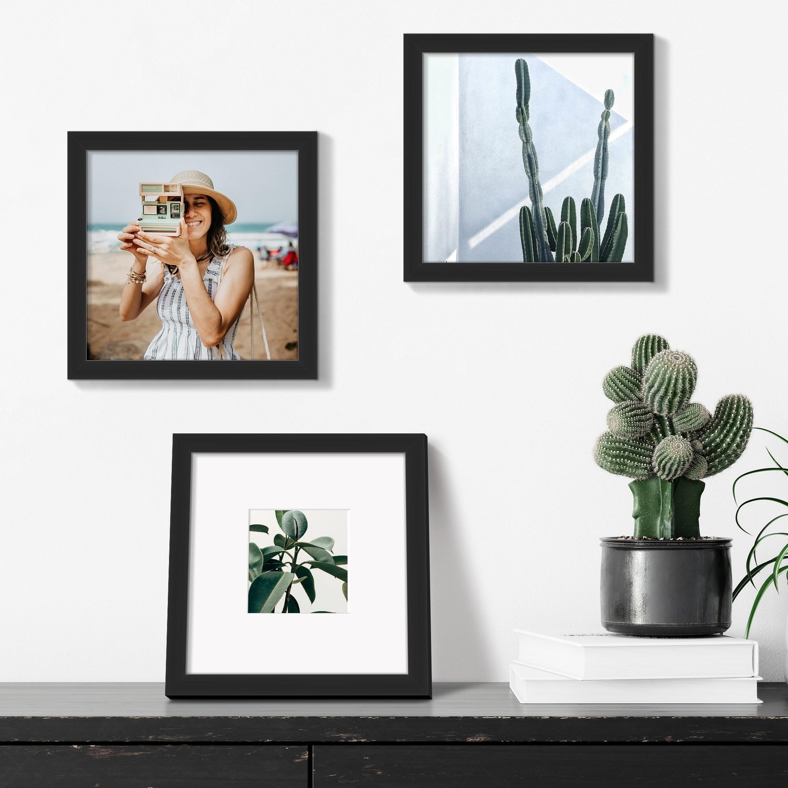 upsimples 8×8 Picture Frame, Display Pictures 4×4 with Mat or 8×8, Black