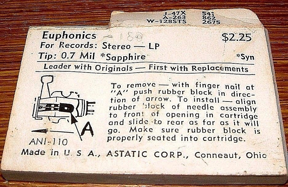 Phonograph Needle for Euphonics 180 E7 E1 E2 E3, J-47X N325-7s 2675 460-S7