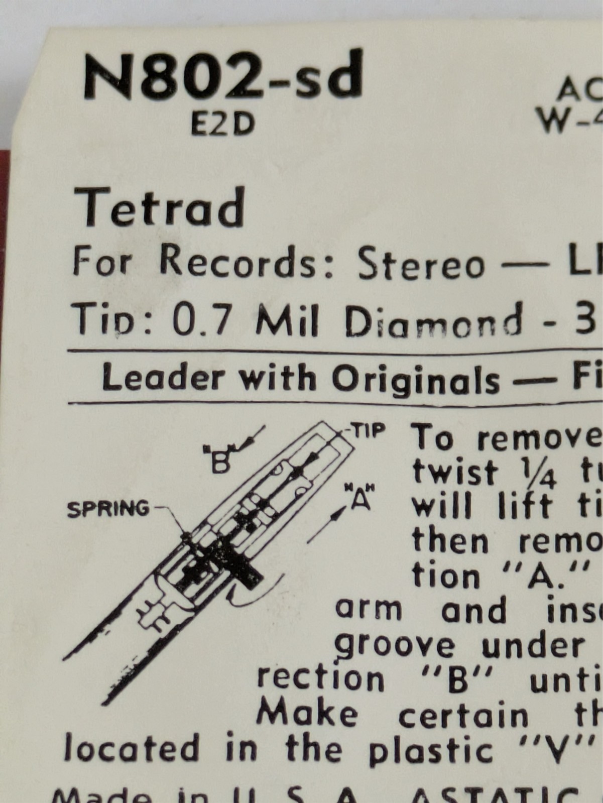 Astatic N802-sd Diamond Needle Tetrad-E2D 78 LP Stylus PS-162 AC-463DS 637SD 984