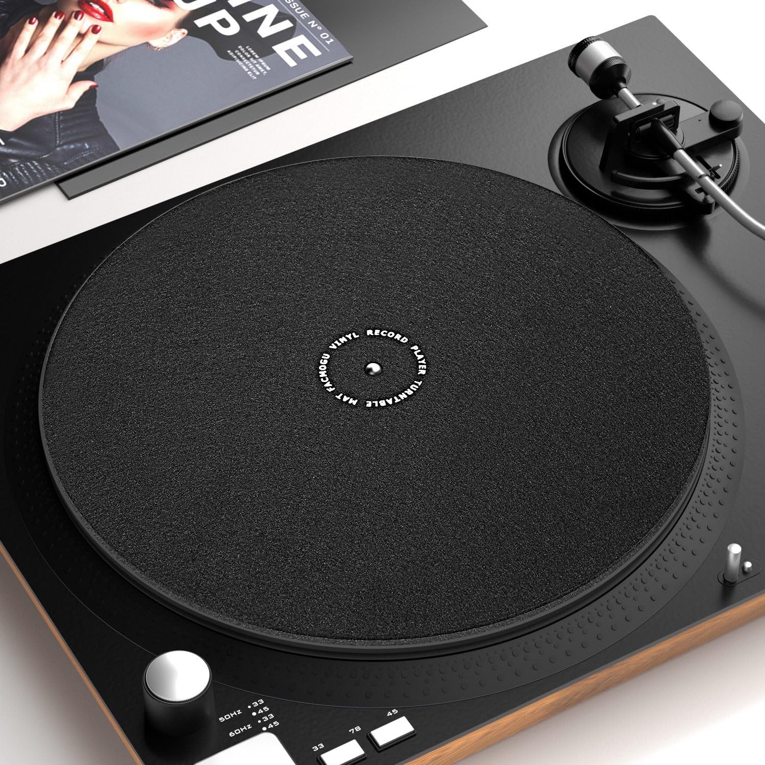 Facmogu 12 Inch Wool Turntable Slipmat, Anti Vibration 2mm Thickness, Black