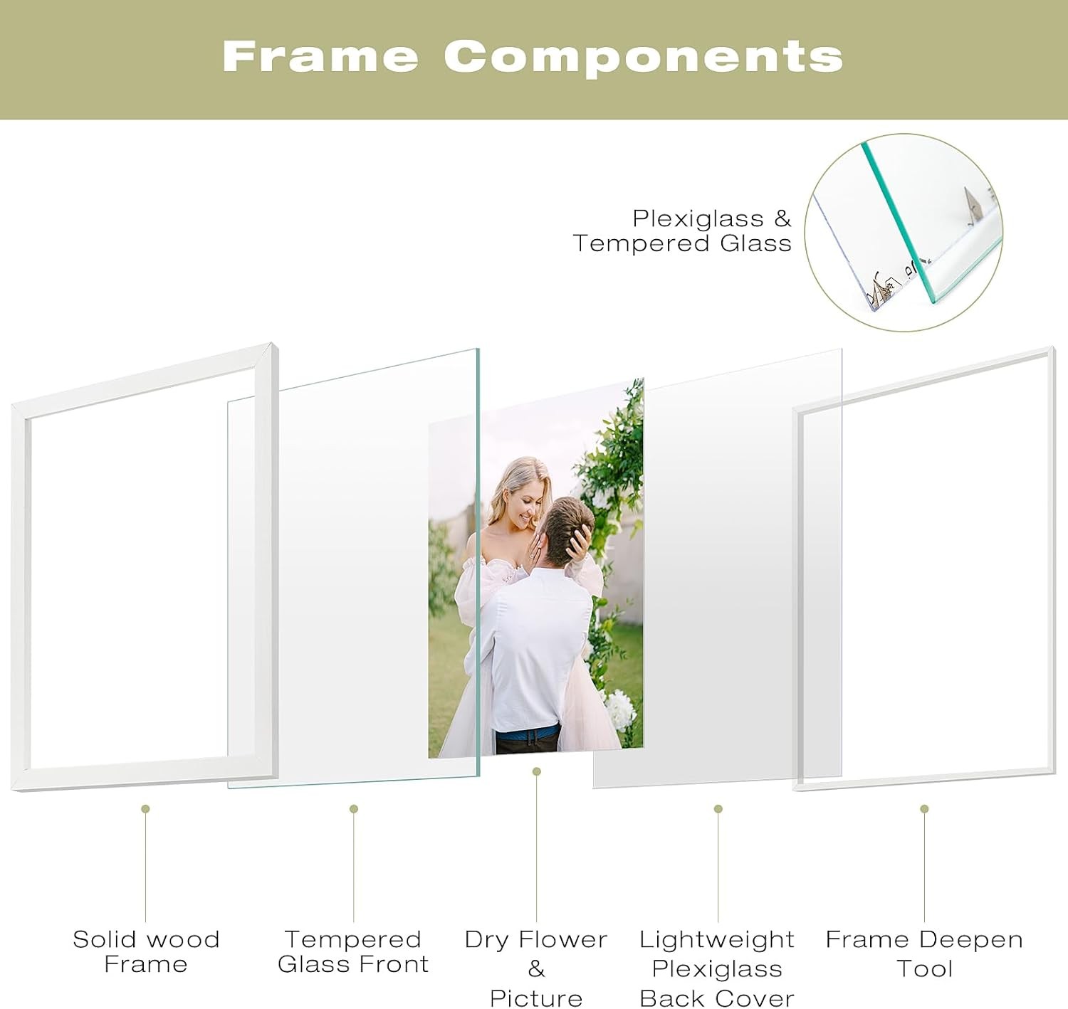 16×20 Floating Picture Frame – White Solid Wood Pressed Flower 16×20,