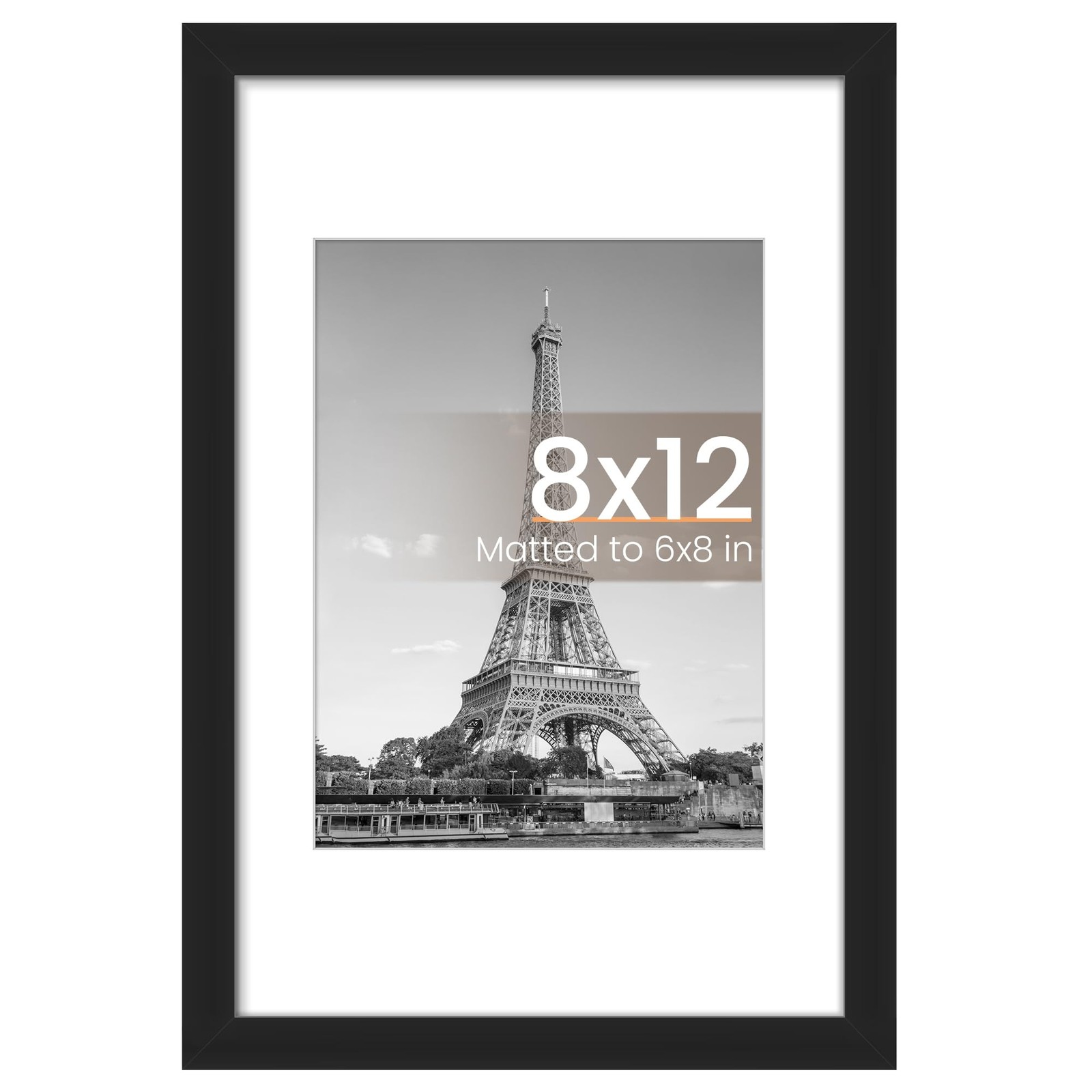 upsimples 8×12 Picture Frame, Display Pictures 6×8 with Mat or 8×12, Black