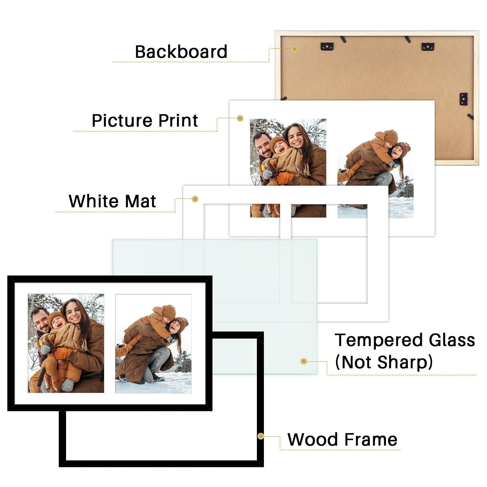 Golden State Art, 12×19 Black Wood Collage Picture Frame with 1 Pack,
