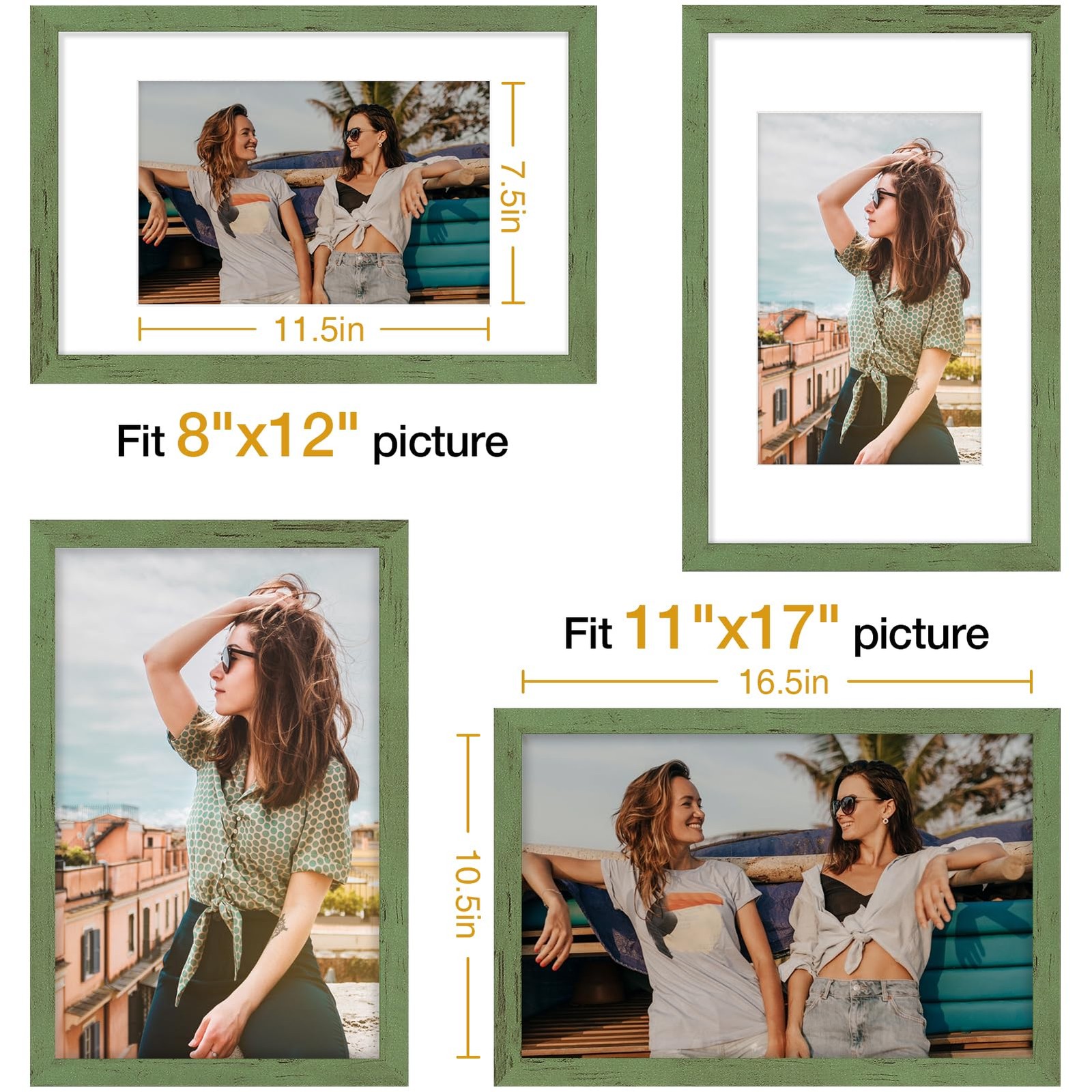 Vittanly 11×17 Picture Frame, Engineered Wood with 11×17, Rustic Green