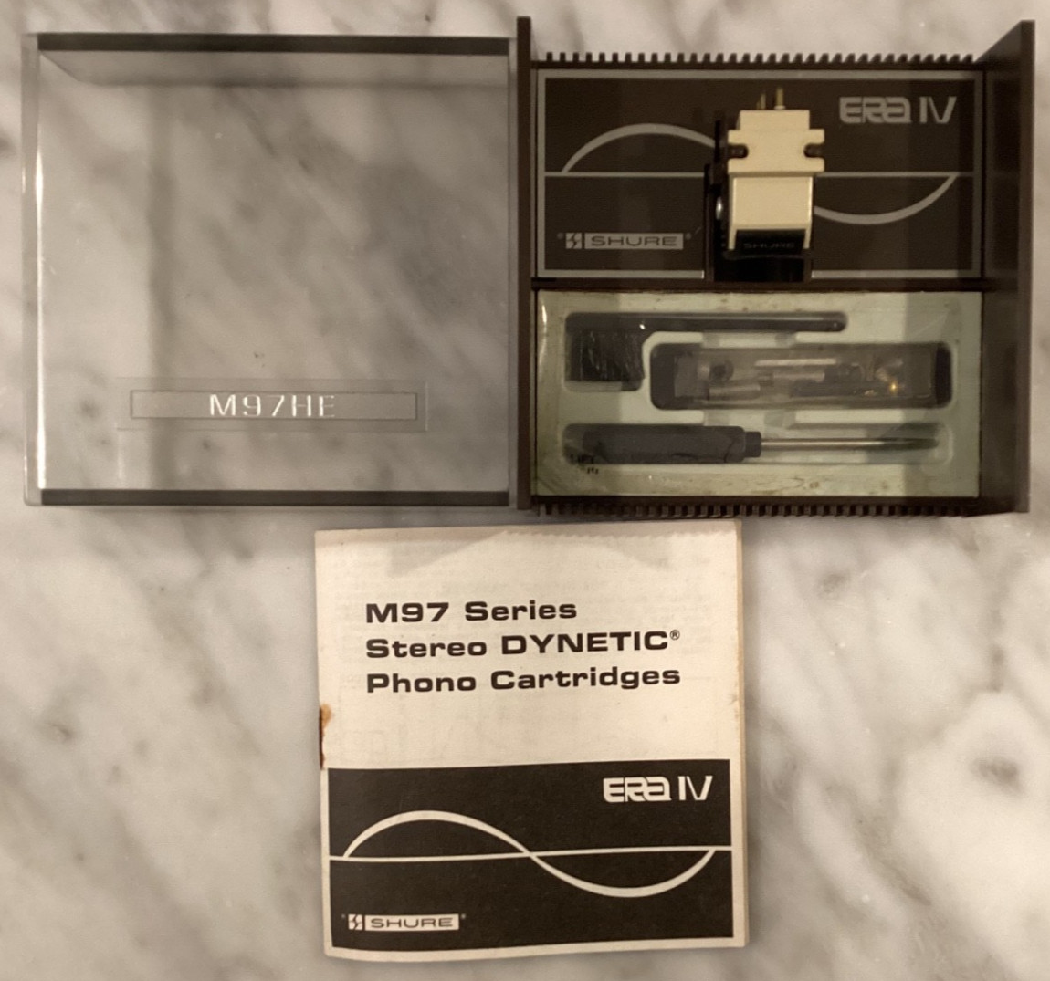 SHURE M97HE CARTRIDGE & BARELY USED N97HE HYPERELLIPTICAL STYLUS IN DISPLAY CASE