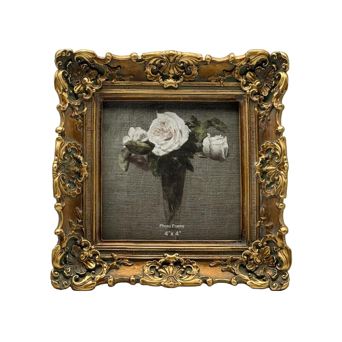 CISOO 4×4 Vintage Small Picture Frame, Antique Ornate Bronze Gold 4×4,