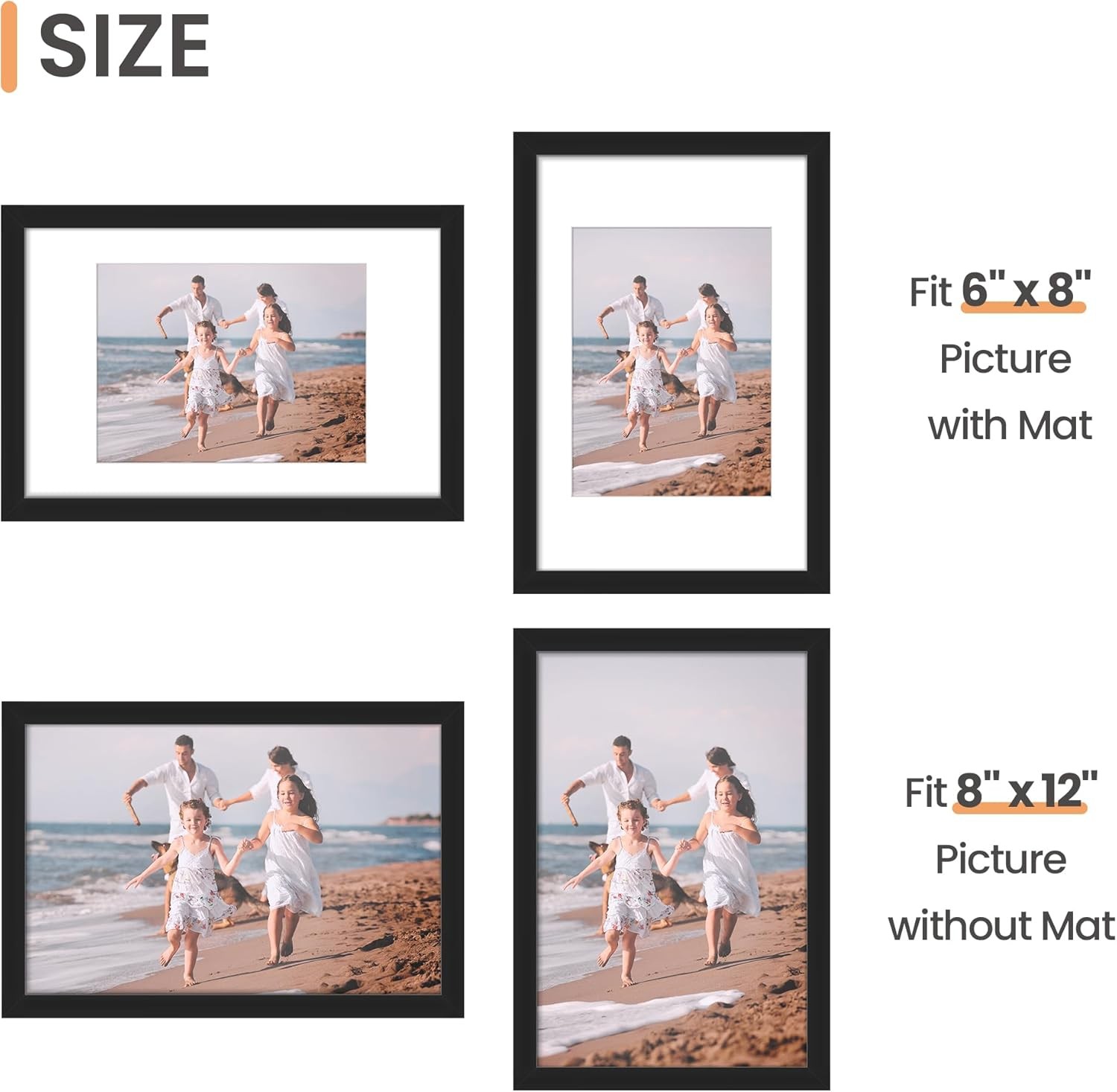 upsimples 8×12 Picture Frame Set of 5, Display Pictures 6×8 with 8×12, Black
