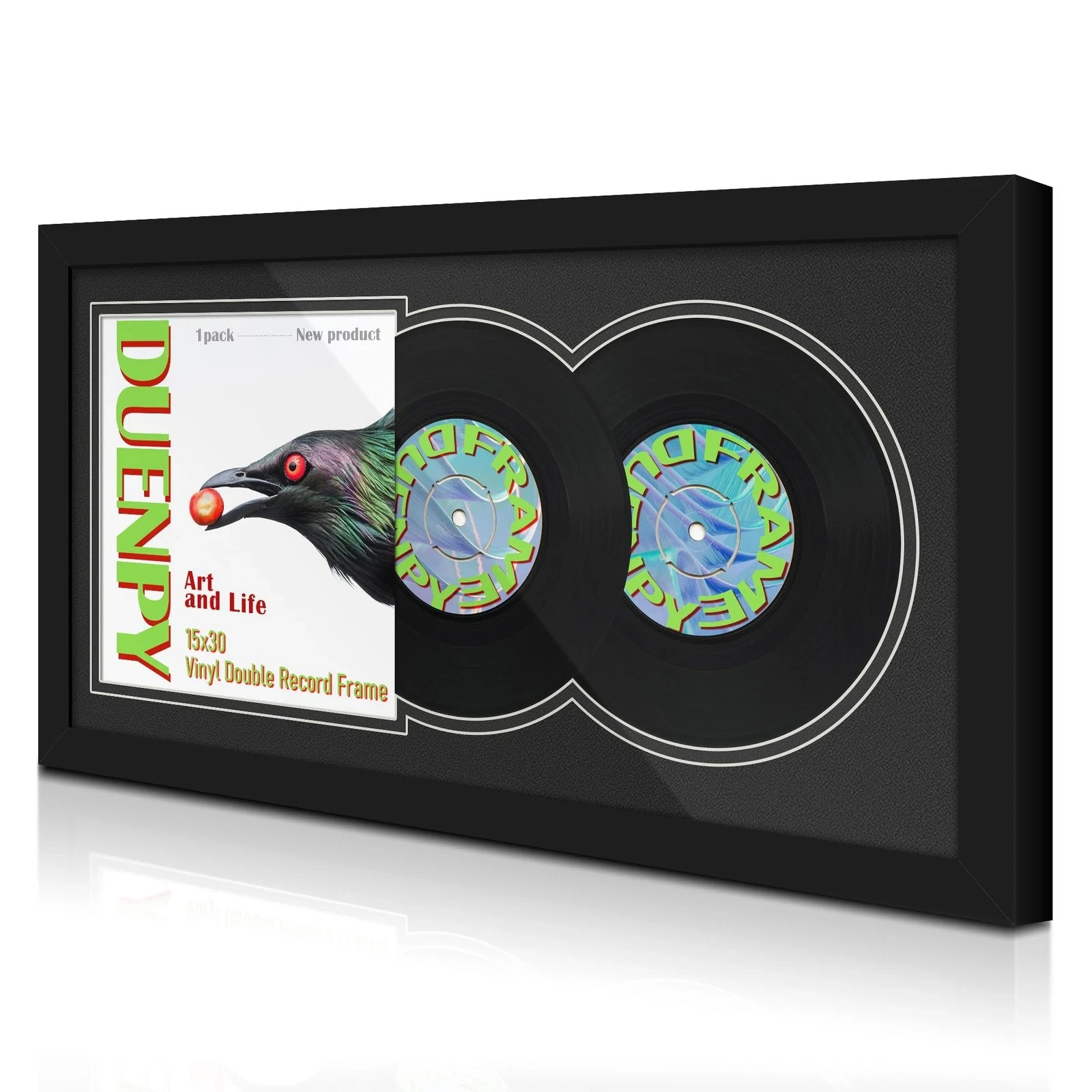 DUENPY Vinyl Record Display Frame 15.1×30 Inches 15.1×30, Double Black Mat