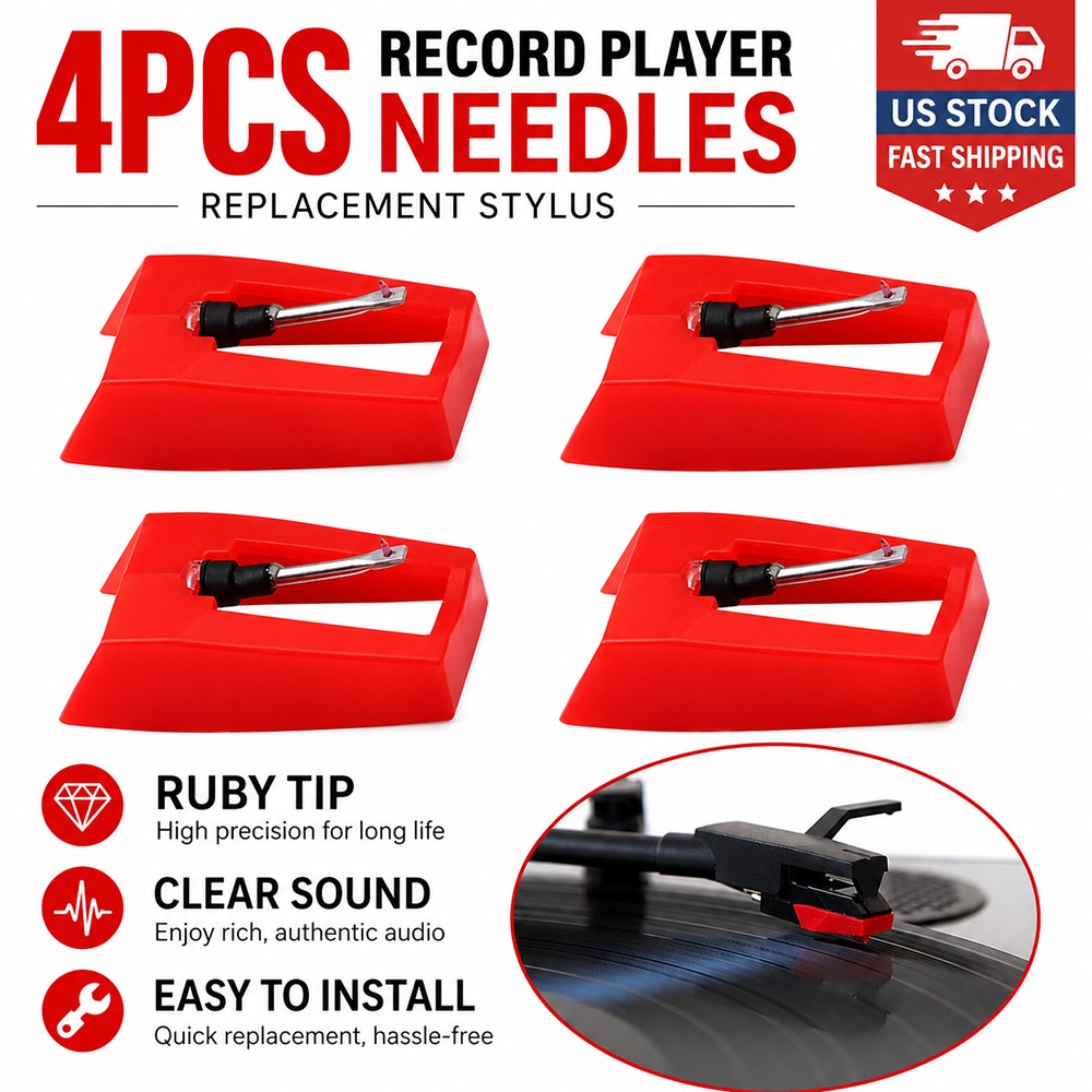 4 Pack Record Player Needle Replacement Stylus Ruby Tip for Crosley Turntable