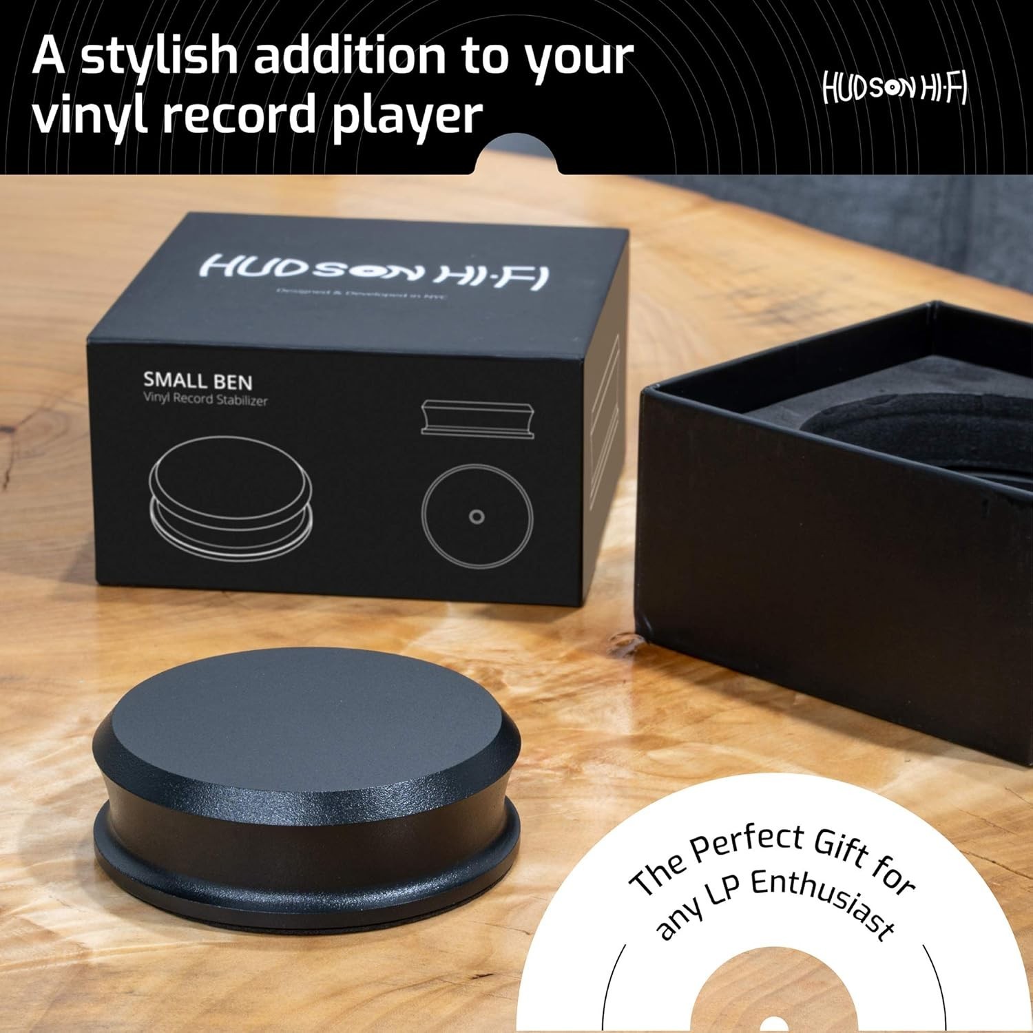 Durable SmallBen Record Weight Stabilizer – 9oz Black Matte for Any Turntable