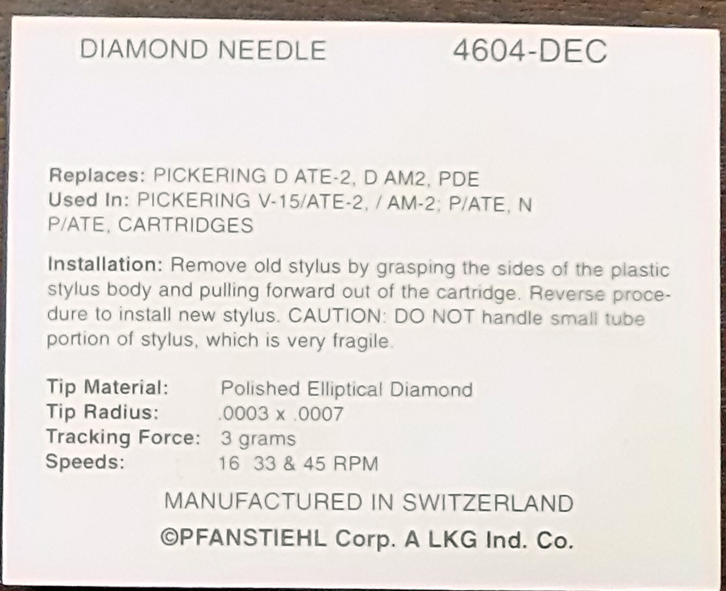 4604-DEC TURNTABLE STYLUS FOR PICKERING PDE DATE-2 DACE-2 DAM-2 604-DEC