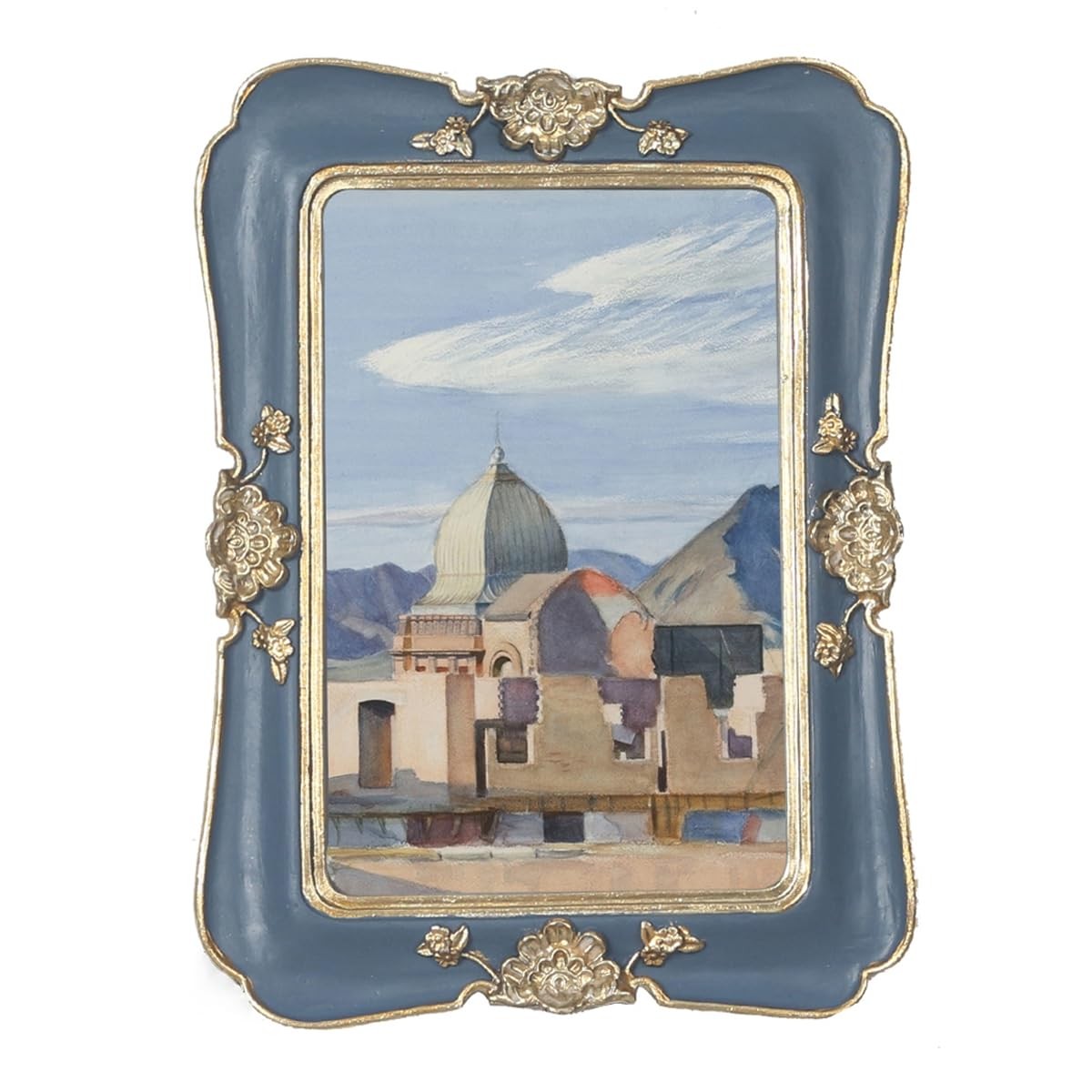 WINPLUS+ Vintage Picture Frame 5×7, Wall Mount and Tabletop Blue Gold