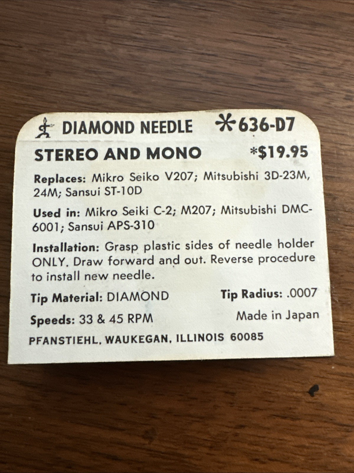 NEW Pfanstiehl 636-D7 Diamond Needle Stylus 636d7 V207 Mitsubishi 23m 24m st10d