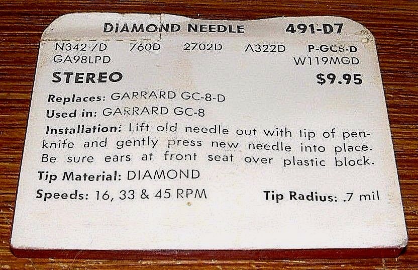 Diamond Phonograph NEEDLE 1552D for Garrard GC-8D GC-8-D N342-1d EV2702DS 491-D1