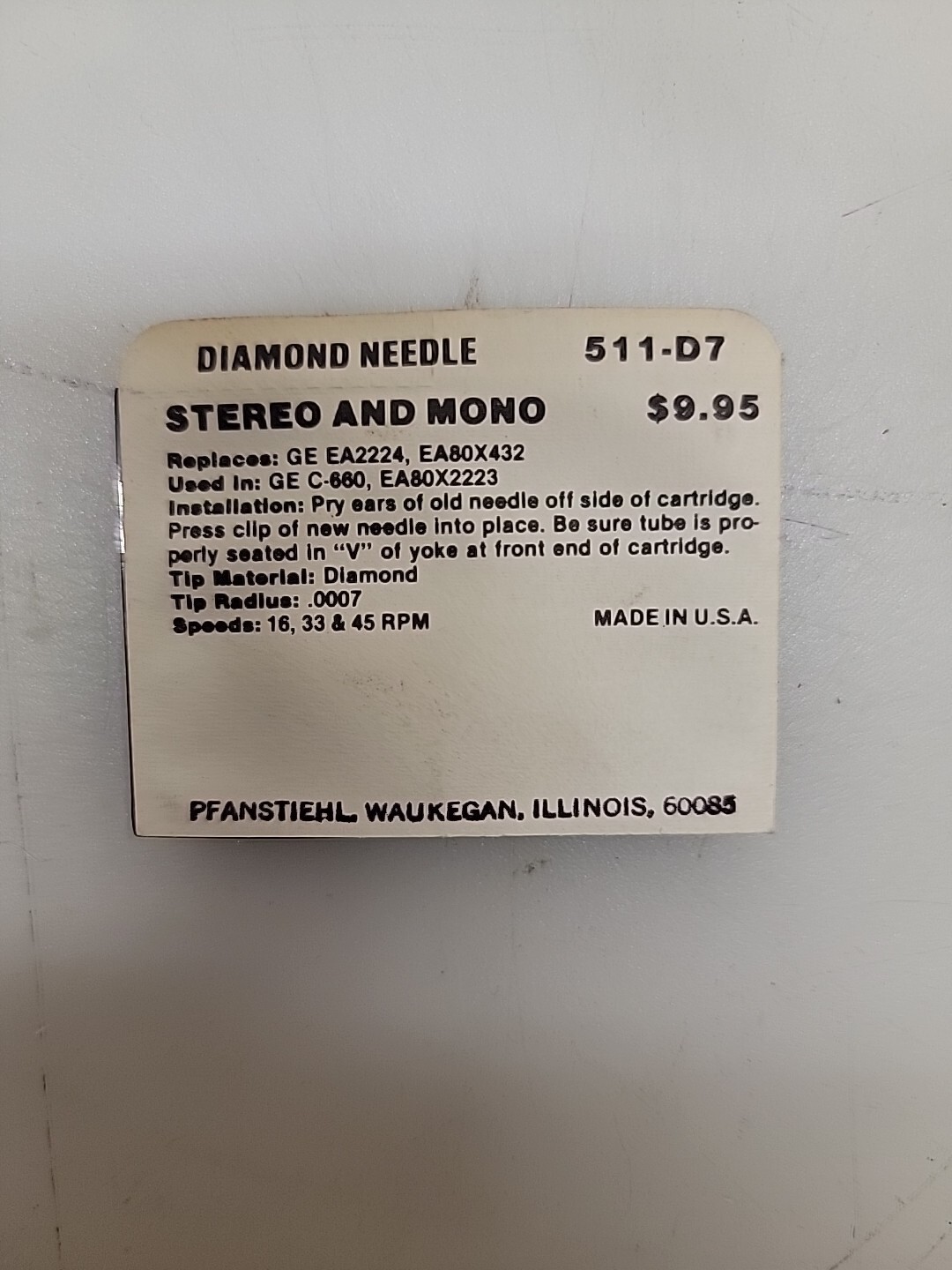GE, Pfanstiehl 511-D7 NOS Stylus