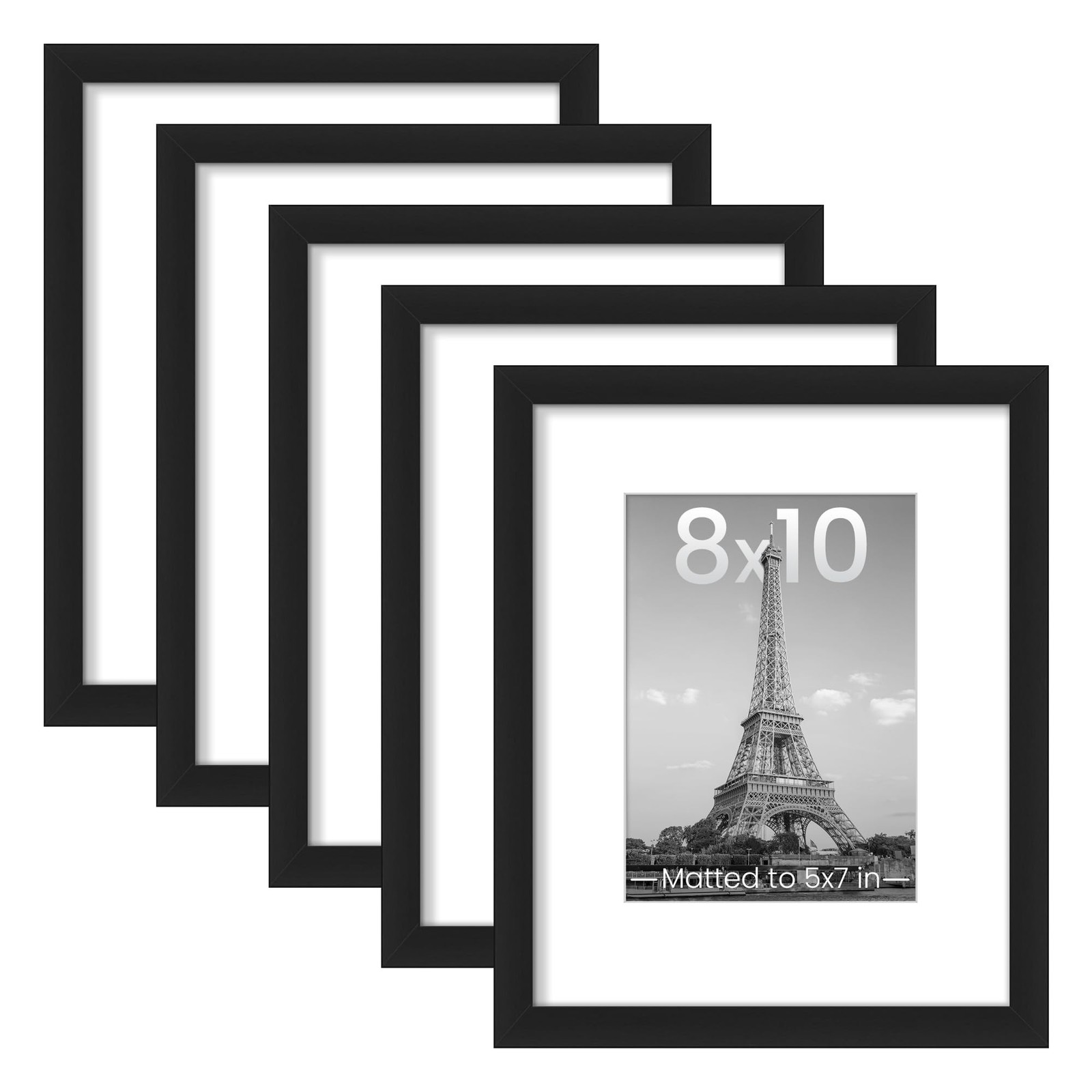 upsimples 8×10 Picture Frame Set of 5, Display Pictures 5×7 with 8×10, Black
