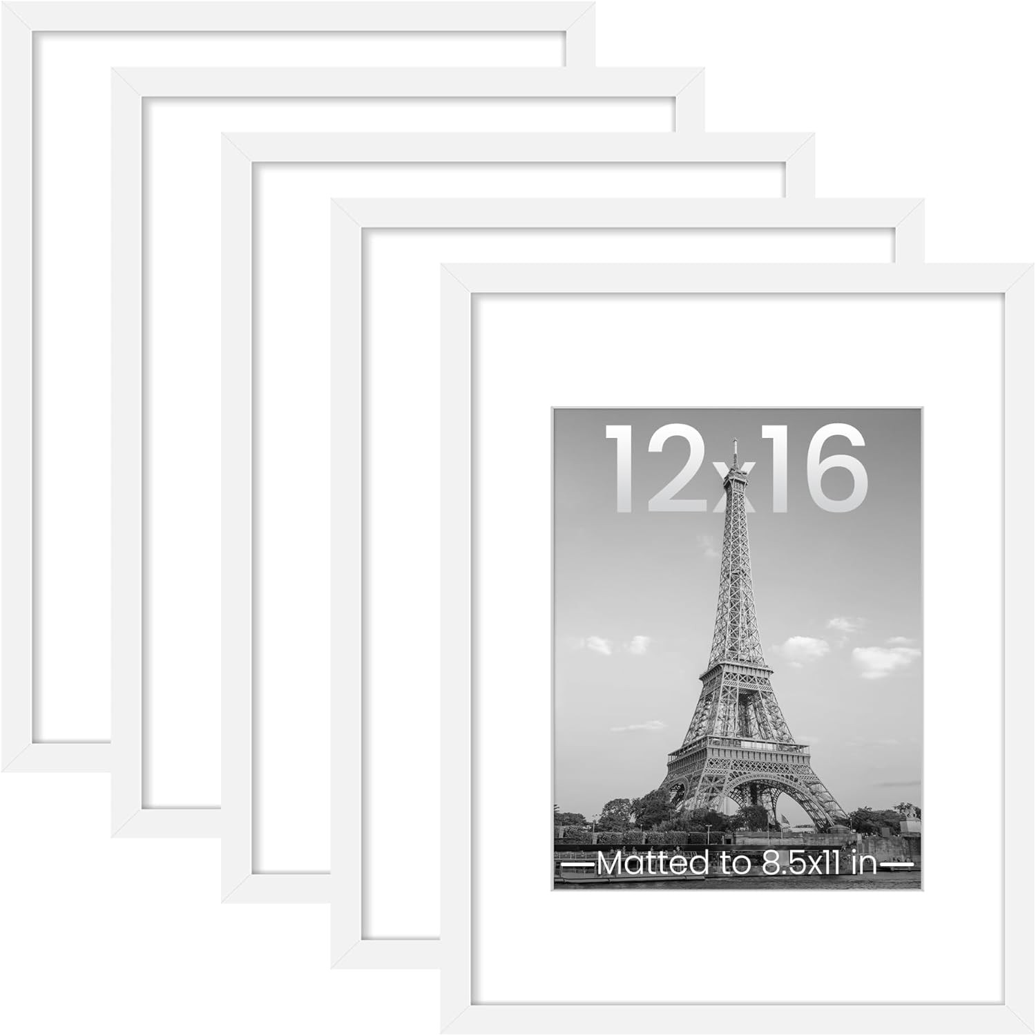 upsimples 12×16 Picture Frame Set of 5, Display Pictures 8.5×11 12×16, White