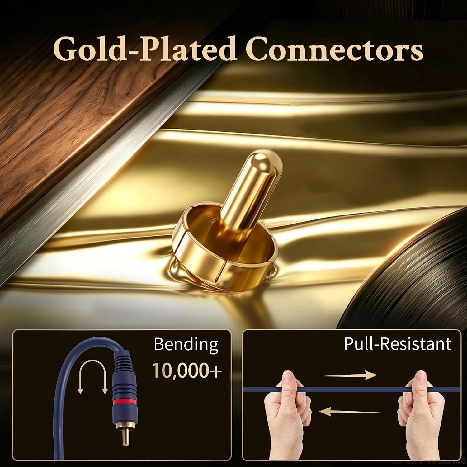 High-Fidelity 6FT RCA Audio Cable for Turntables & Record Players – Tangle-Free