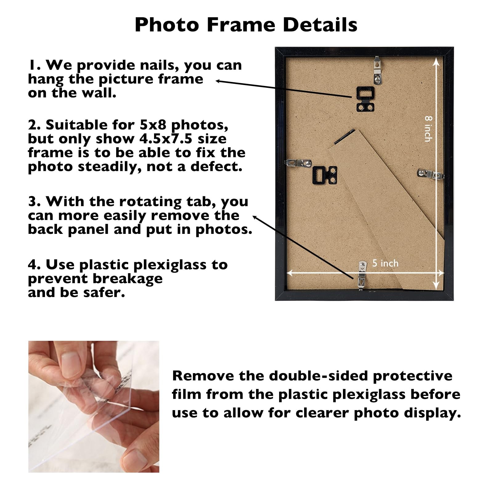 JCJMY 5×8 Picture Frame Black for Wall Hanging or Tabletop, inch,