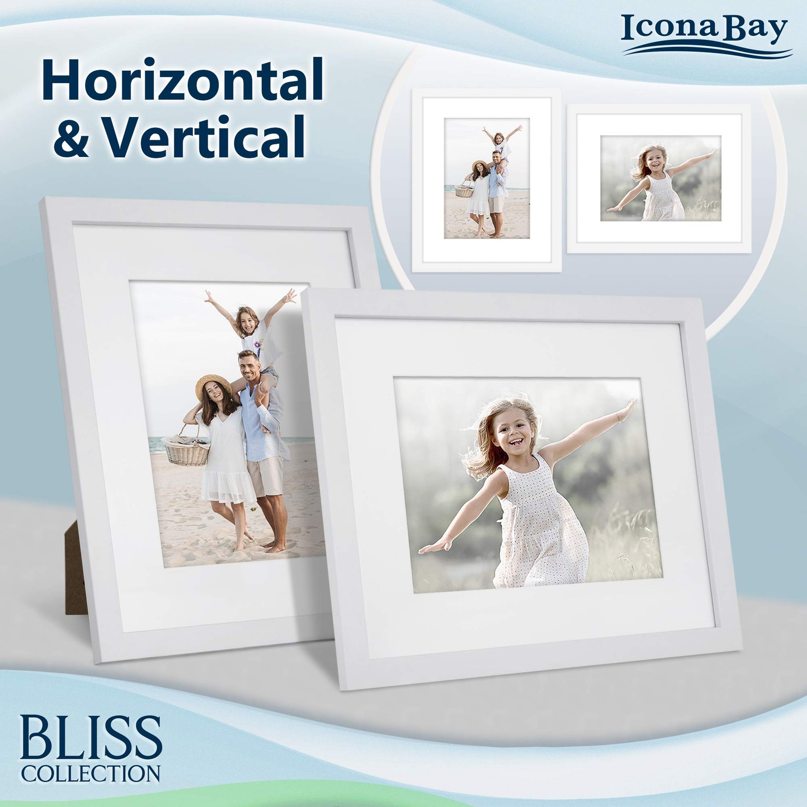 Icona Bay – 8×10 White Picture Frame with Removable mat to 5×7,