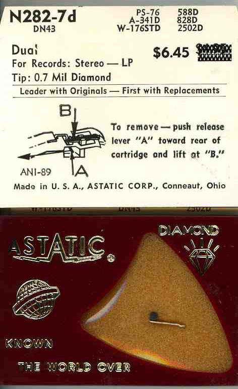 ASTATIC stylus / Needle N282-7d Dual Stereo LP 0.71MIL Diamond