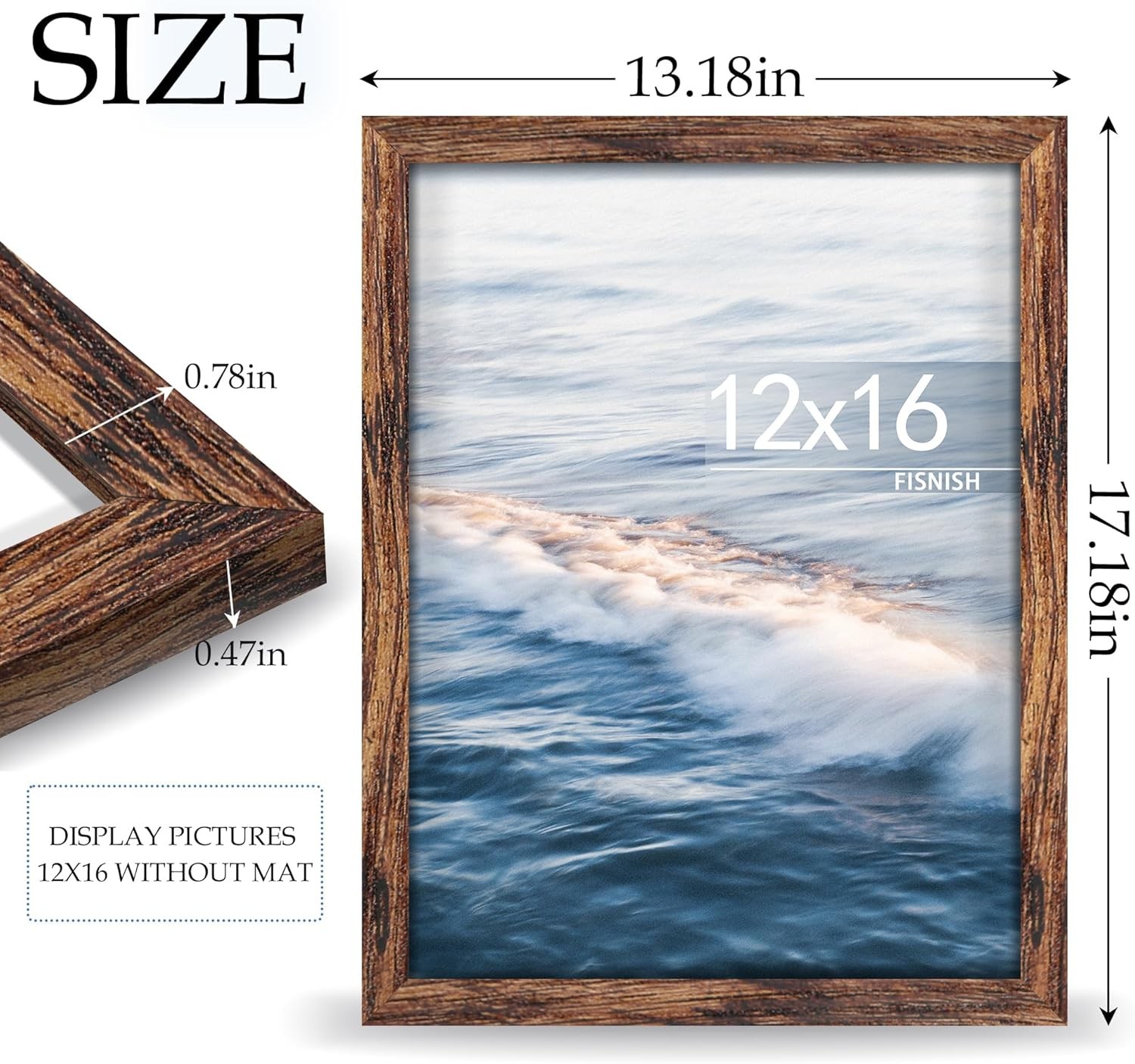 12×16 Picture Frame Brown, Classic Poster for Horizontal 12×16, Brown