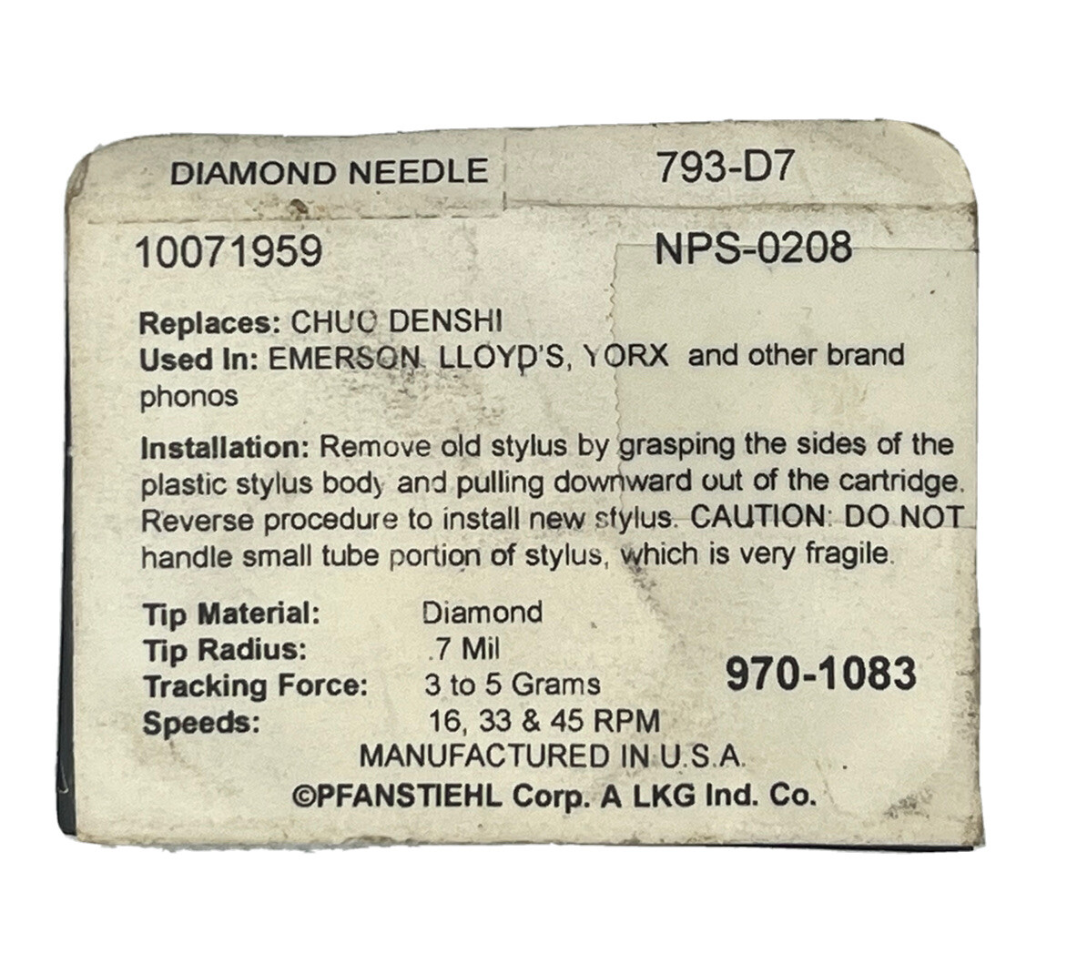 ✅ Diamond Needle STYLUS for EMERSON LLOYD’S YORX ~ CHUO DENSHI 793-D7 0208 Repl.