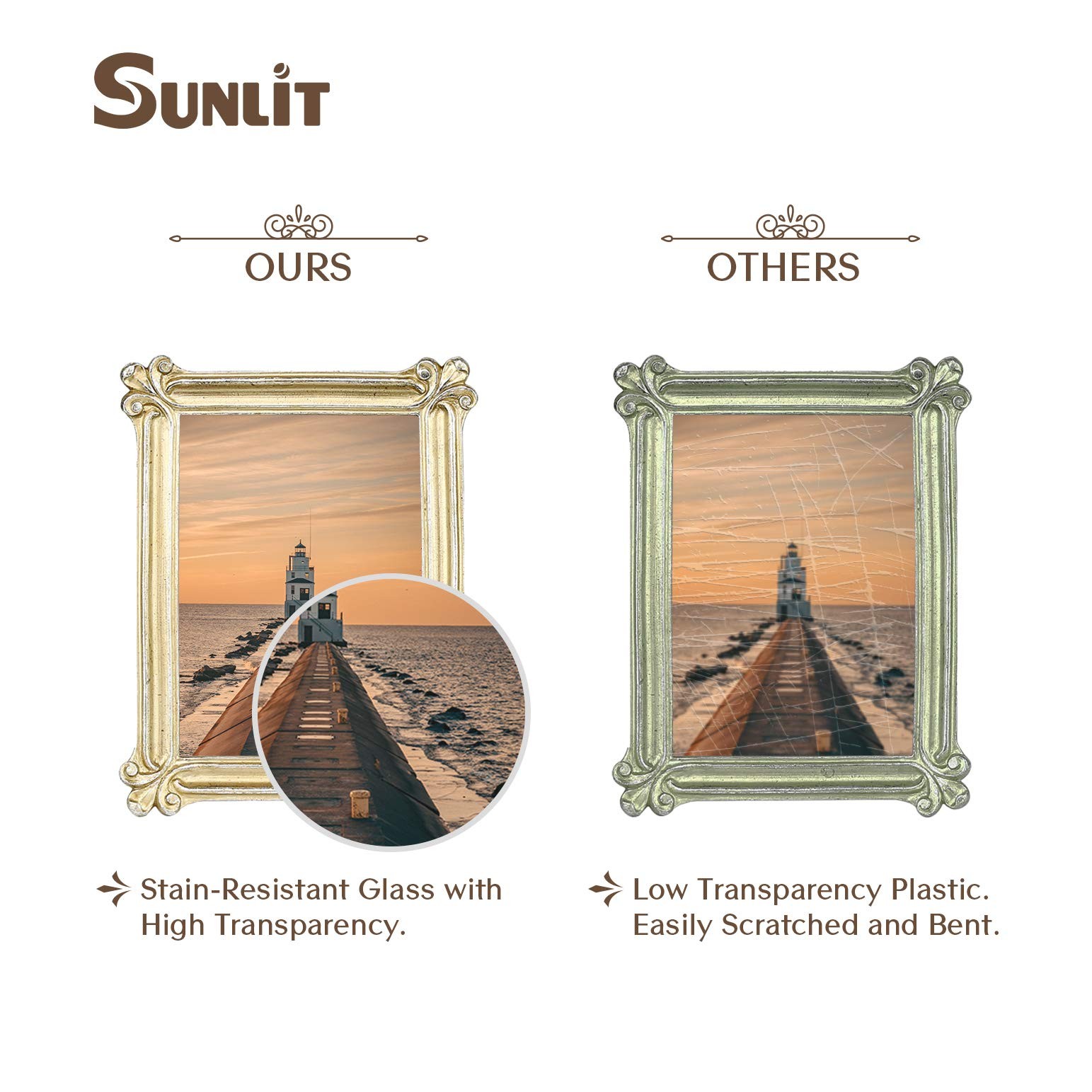 Sunlit Vintage Picture Frame 5×7 Inch, Luxury Antique 5×7, Slivery Light Gold