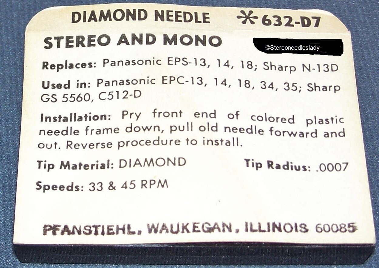 STEREO PHONOGRAPH RECORD PLAYER NEEDLE for Sharp N-13D GS 5560 C512-D 632-D7