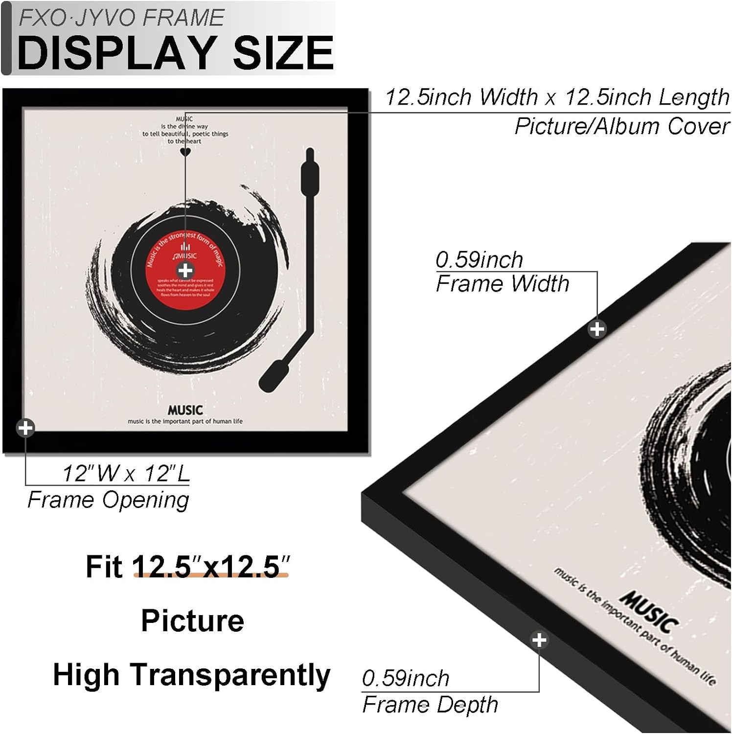 Vinyl Record Frame for the Wall Display Album Cover, 12.5×12.5-4PACK, Black