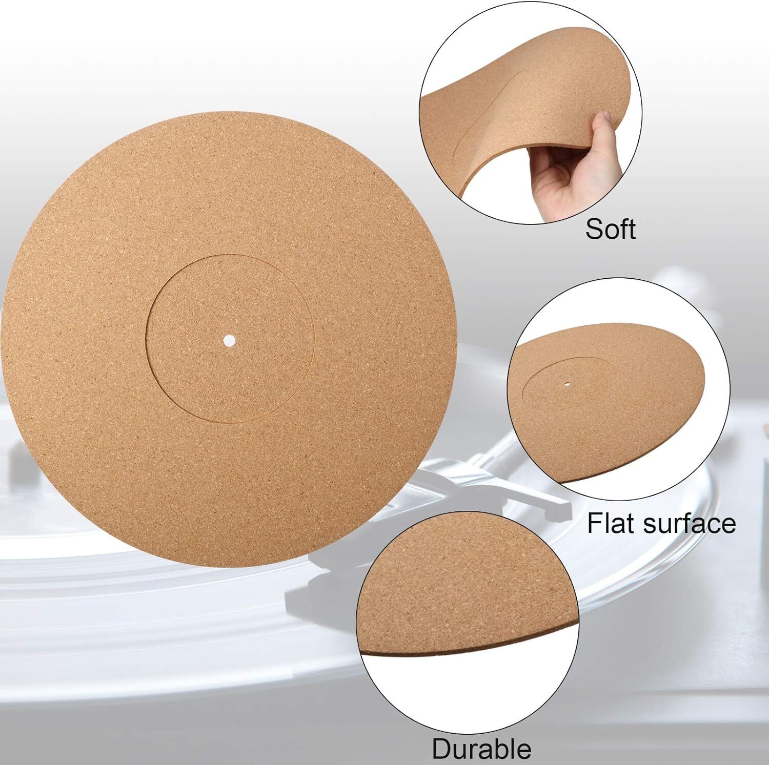 3-PC Cork Turntable Mats – 3 mm Recessed Turntable Platter Cork Mat Reduce Noise