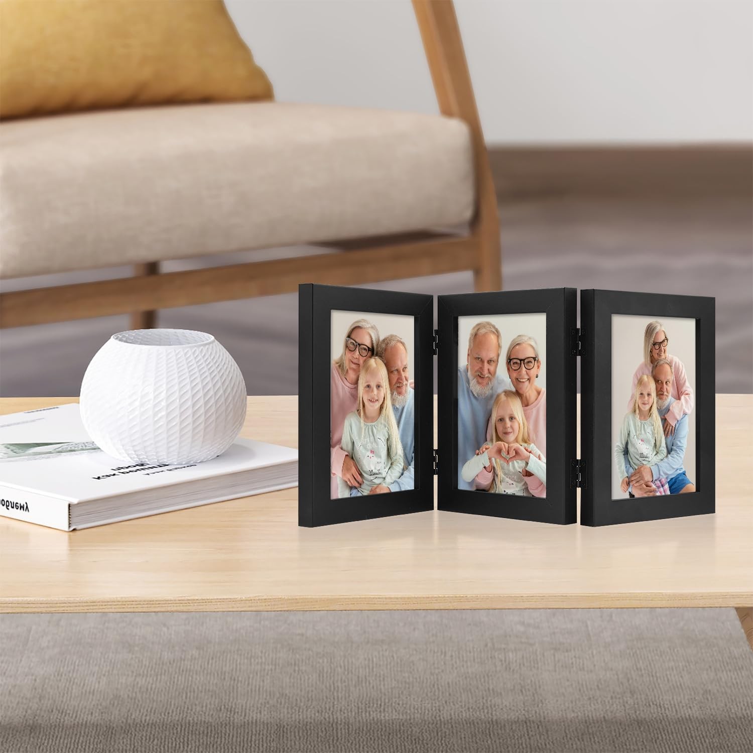 Frametory, 5×7 Triple Picture Frames 3 Photo (1-Pack), Black