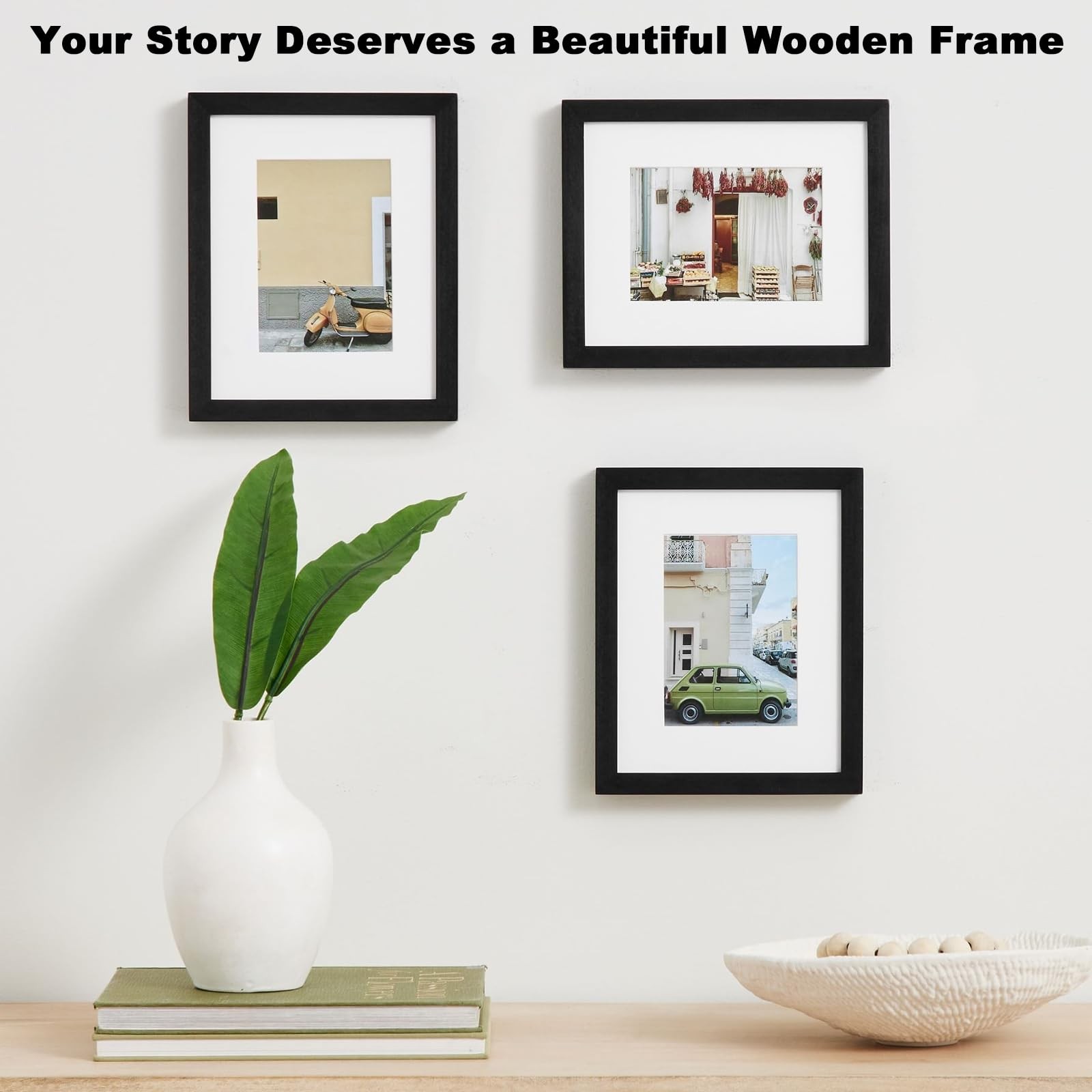 RPJC 5×7 Picture Frame Solid Wood, Fits 4×6 with Mat or 5×7, Black