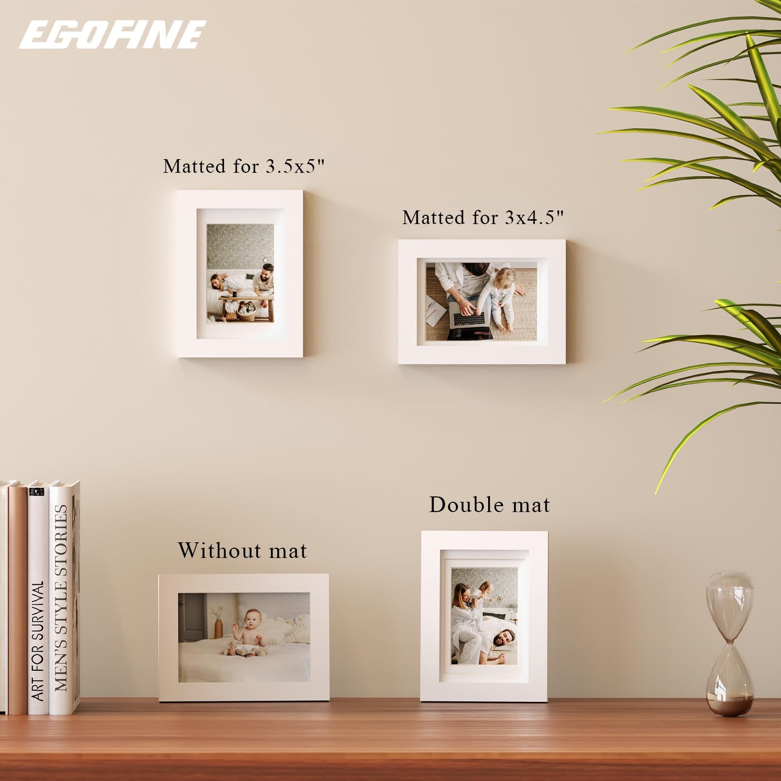 Egofine 4×6 Picture Frame Made of Solid Wood with Plexiglass, 4×6, White