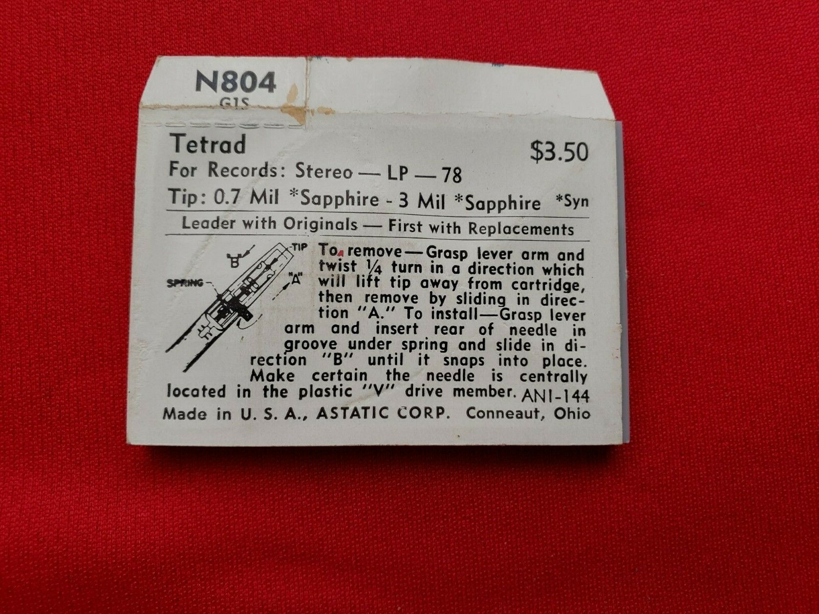 Astatic N804 Diamond Needle for Record Player  Sealed – NOS-Vintage