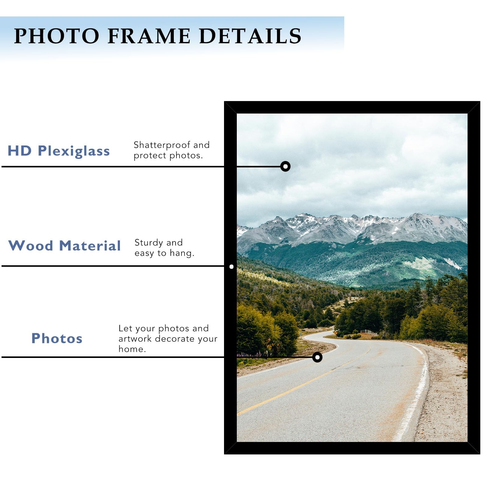 QOTIB 11×16 Picture Frame Black for Wall Hanging, Wood 11 x inch,
