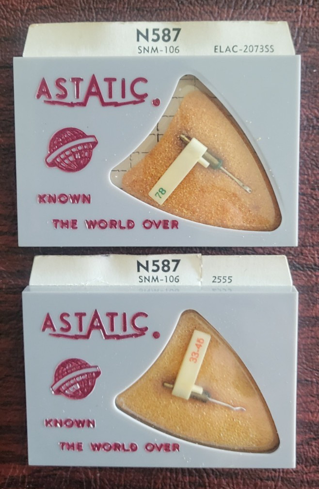 (2) Astatic N587 -NOS Turntable Stylus Needle, Perpetuum-Ebner (Elac), (SNM-106)