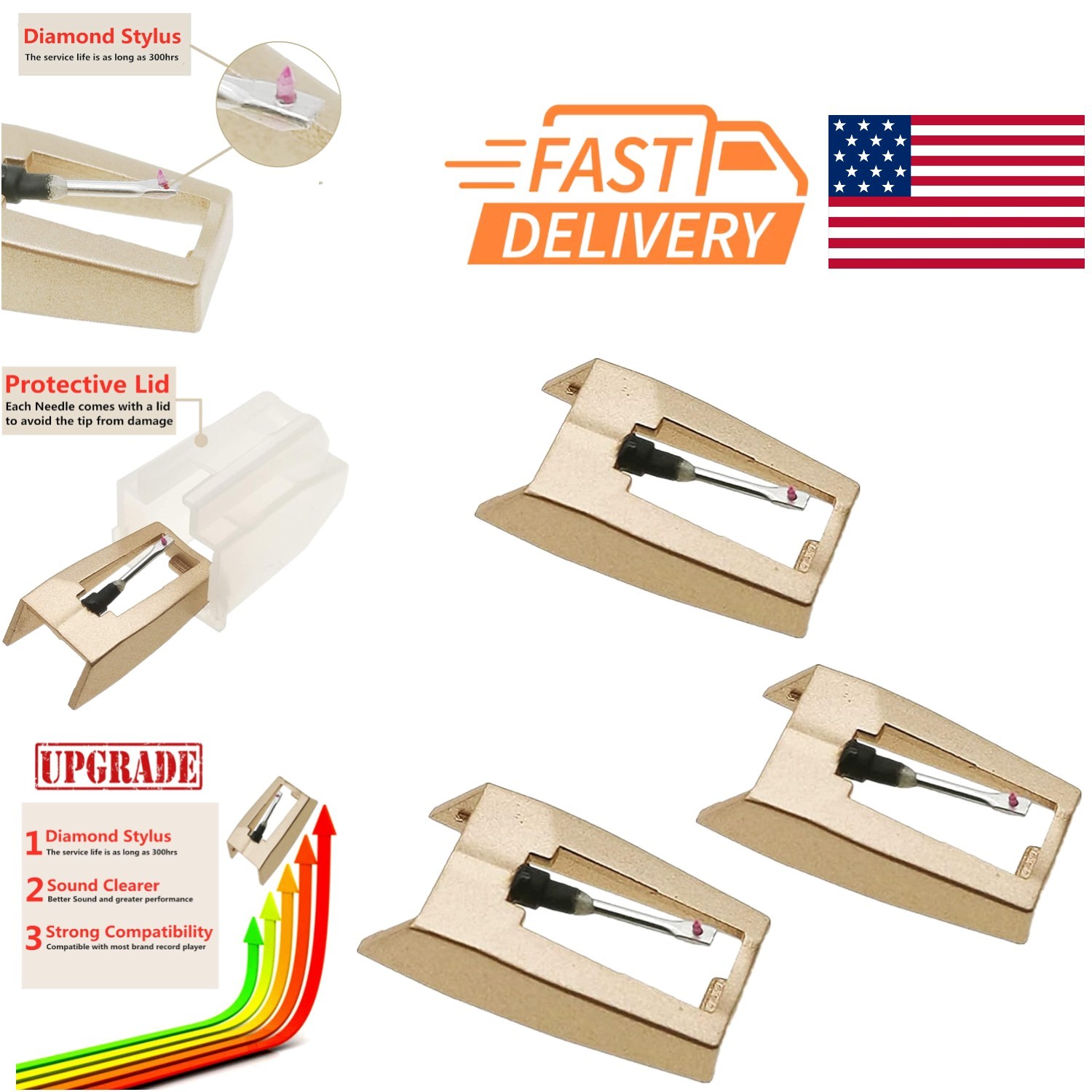 High Quality Golden Record Player Needle for Better Sound Performance Pack of 3