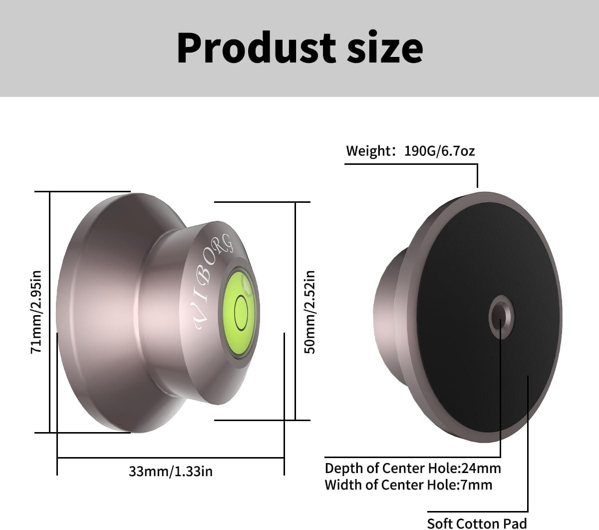 LP190H Record Weight Disc Stabilizer for Turntables 71x33mm 6.7oz 190g Alumin…