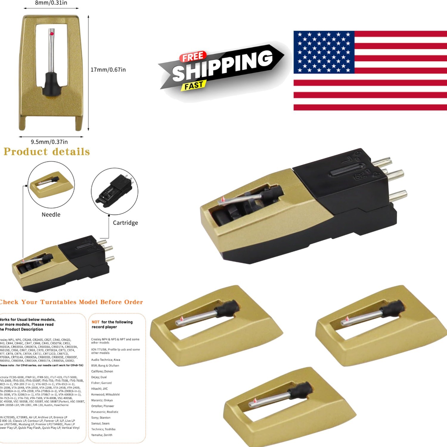 Record Player Needle Replacement with Diamond Stylus for Enhanced Sound Quality