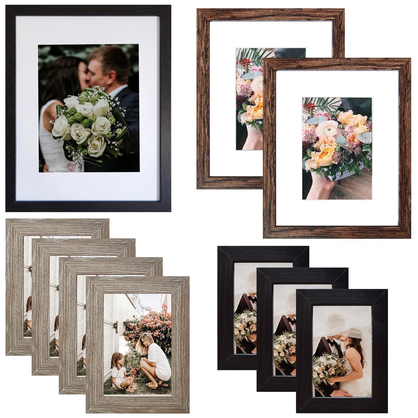 SESEAT Picture Frames Collage, Gallery 10Pcs, Black&Rustic Brown&Light Brown