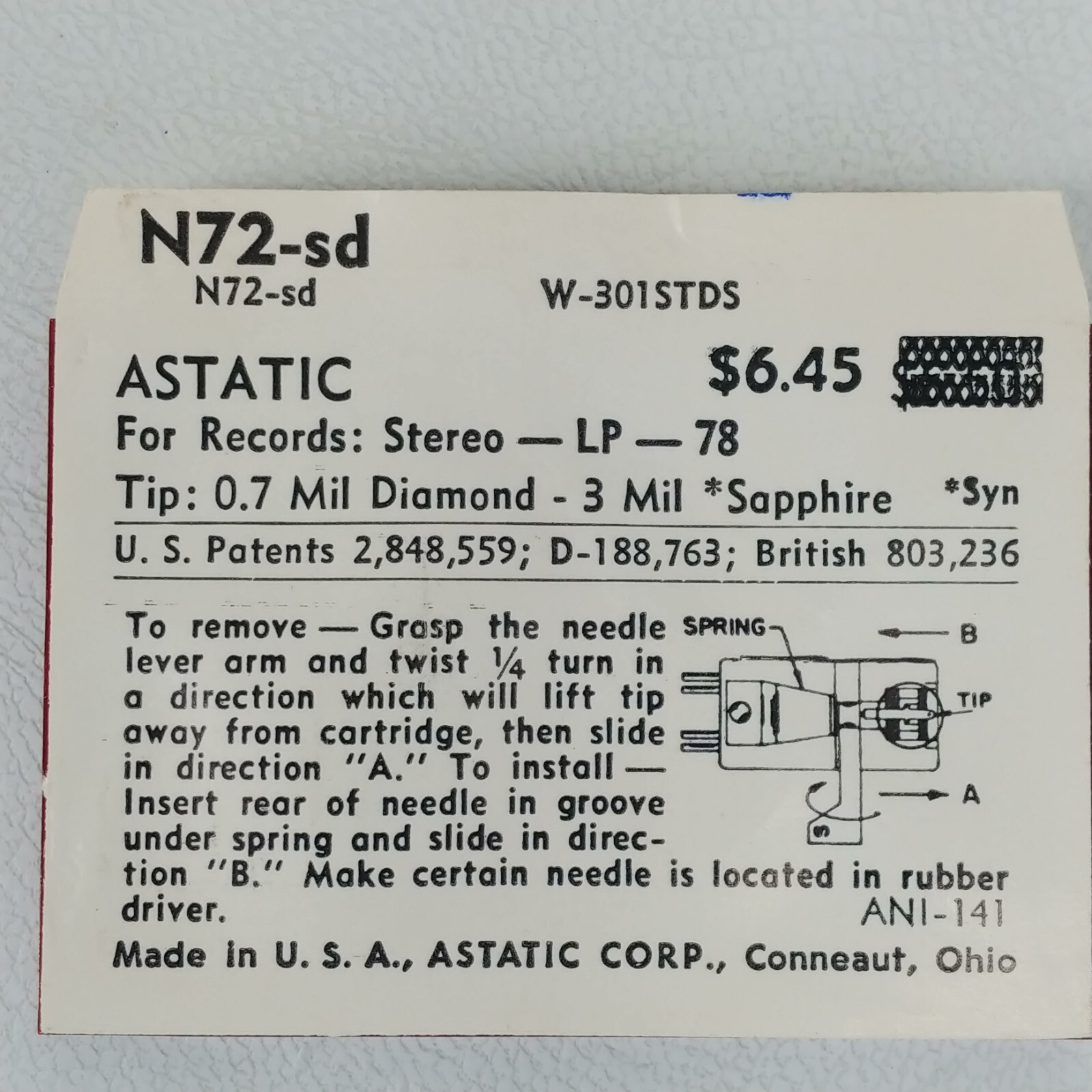 Lot of 7 Various Astatic Record LP Needles N62-sd N72-sd N752-sd N880-sd N883-sd