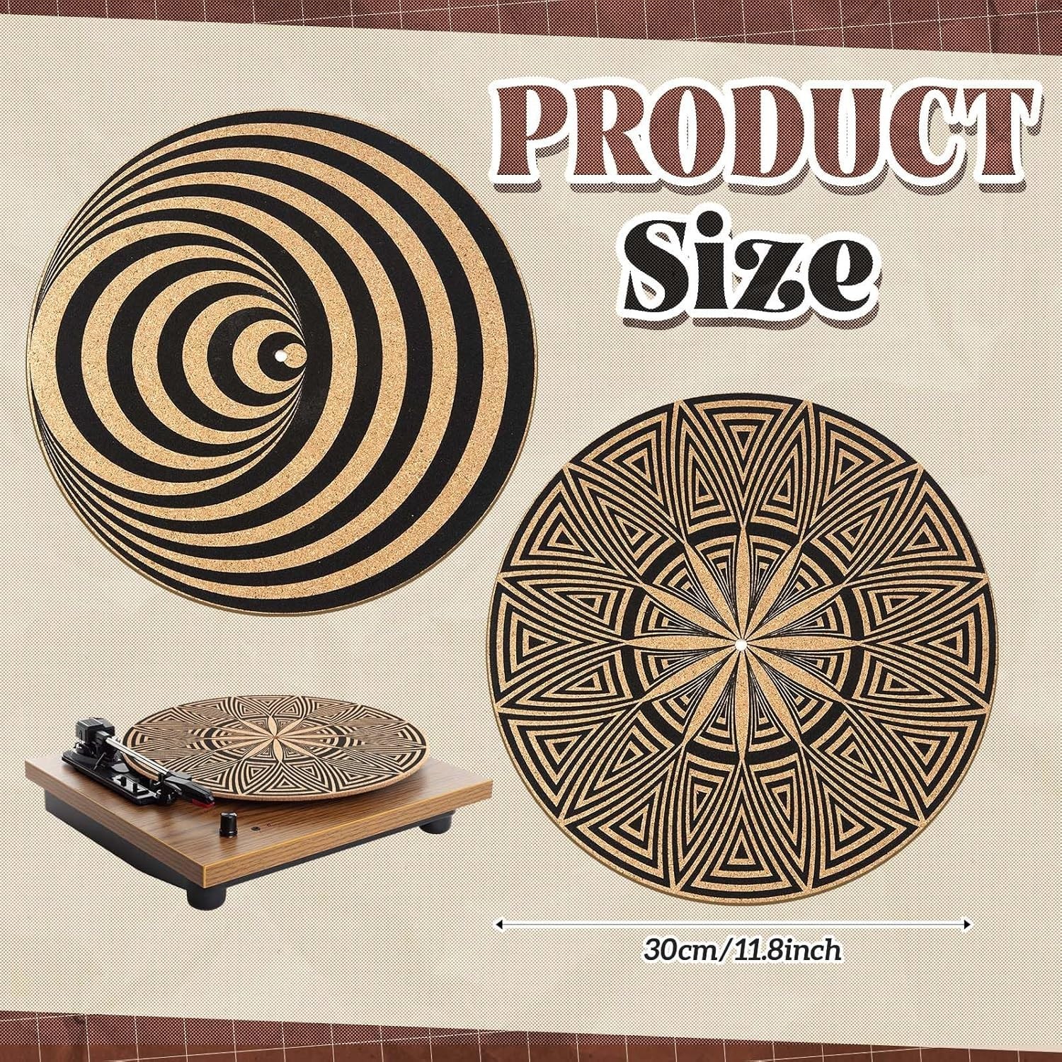 2 Pcs Cork Turntable Mat/3mm Thick for Better Sound Support on Burnt Sienna