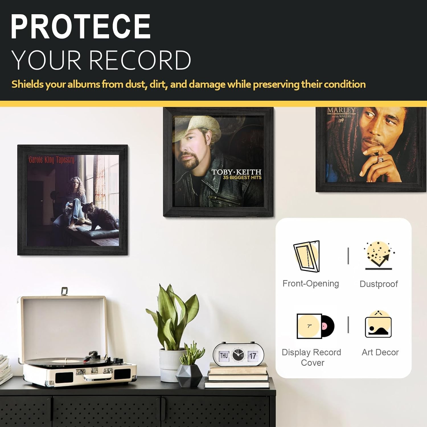 Emfogo Vinyl Record Frame for the Wall, Display 1 Pack, Black
